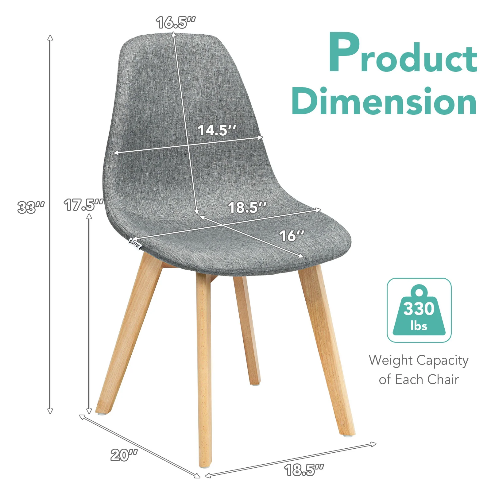 Modern Dining Chair Set, 4 Pieces, Wood Legs, Fabric Cushion, Gray - Image 6