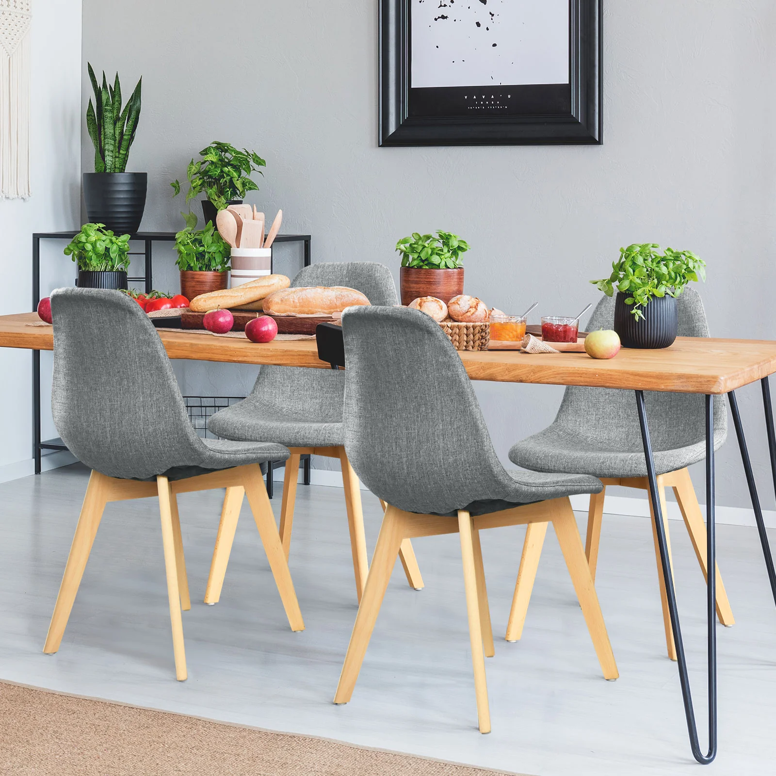 Modern Dining Chair Set, 4 Pieces, Wood Legs, Fabric Cushion, Gray - Image 7