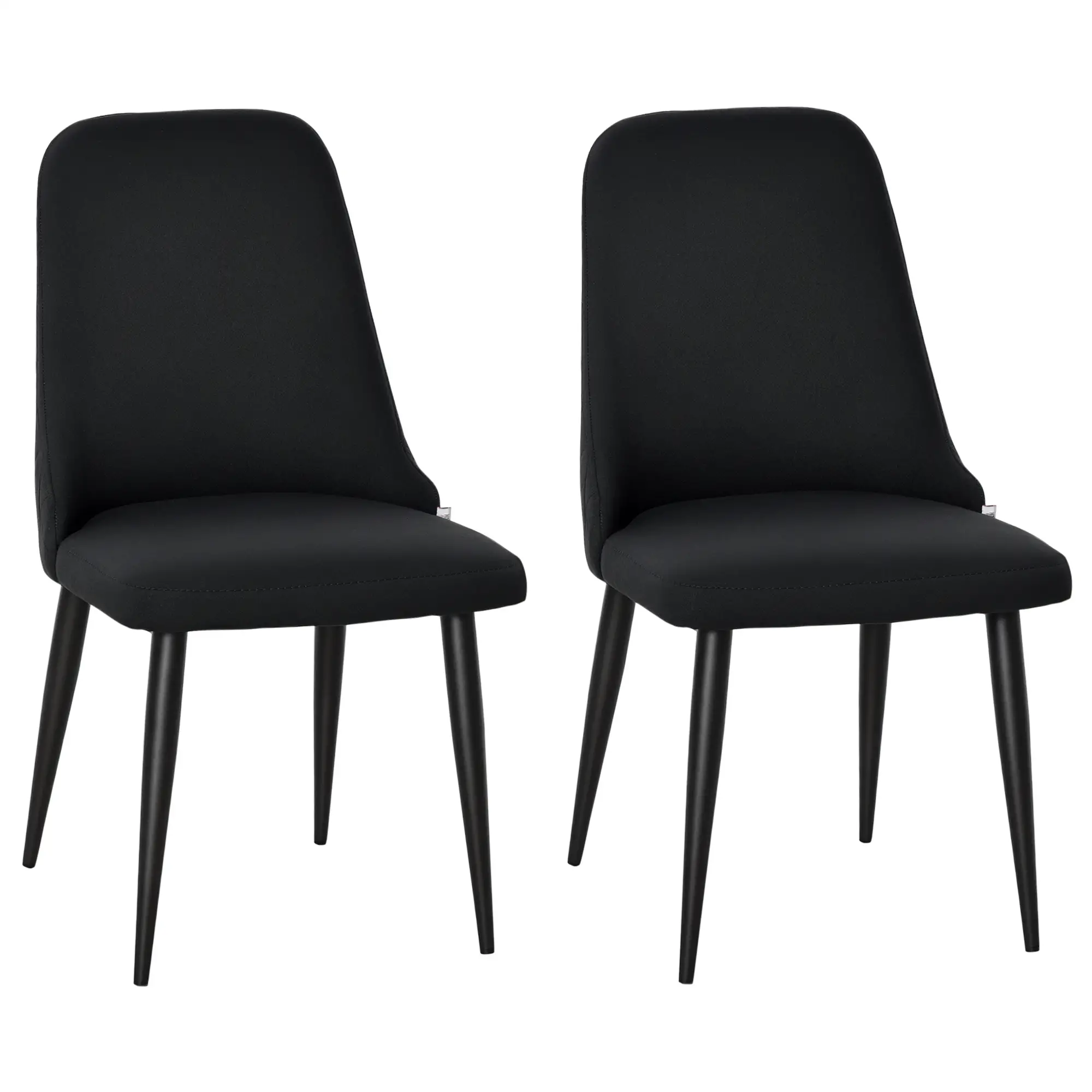 Modern Dining Chair Set of 2, Fabric Upholstered, Metal Legs, Black