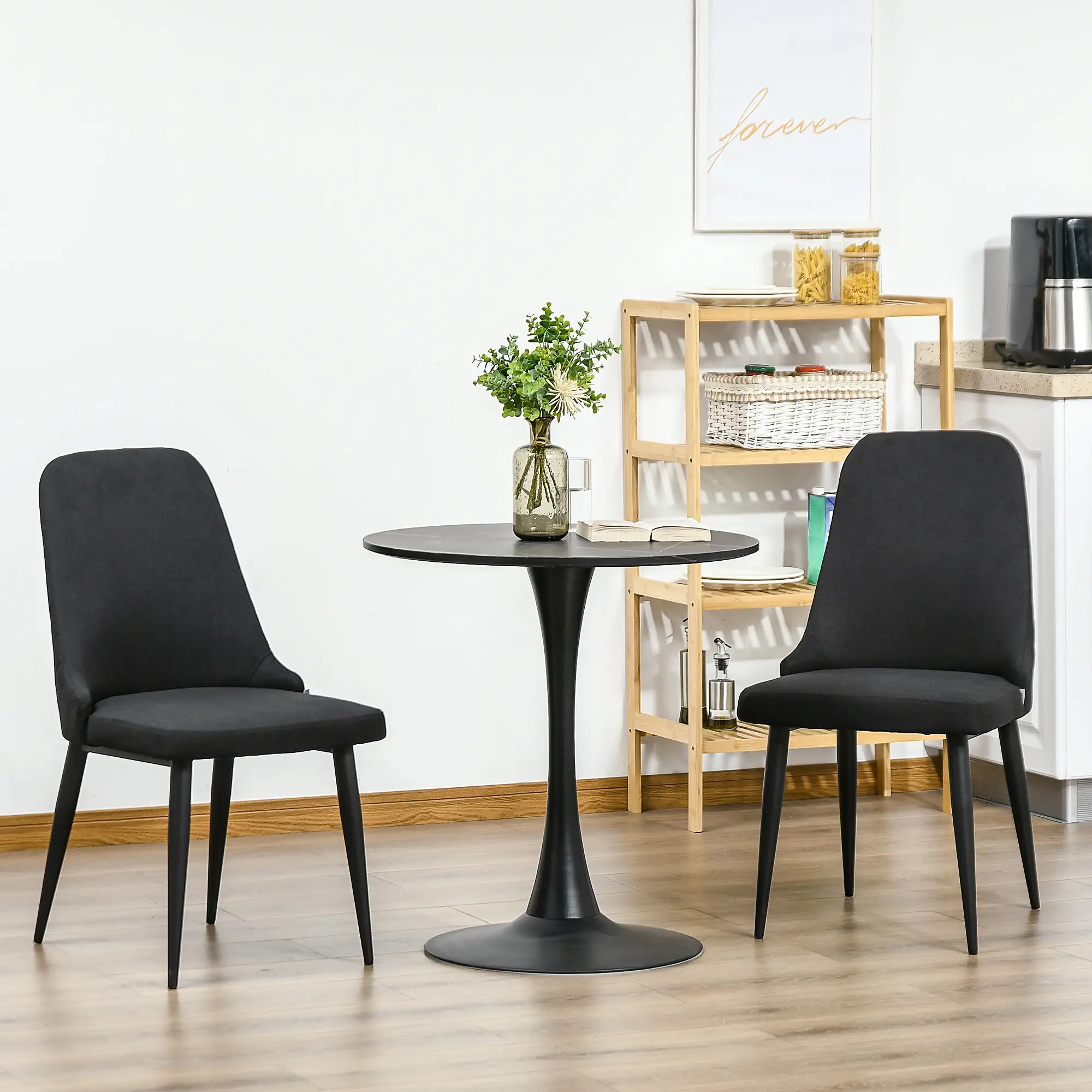 Modern Dining Chair Set of 2, Fabric Upholstered, Metal Legs, Black - Image 4