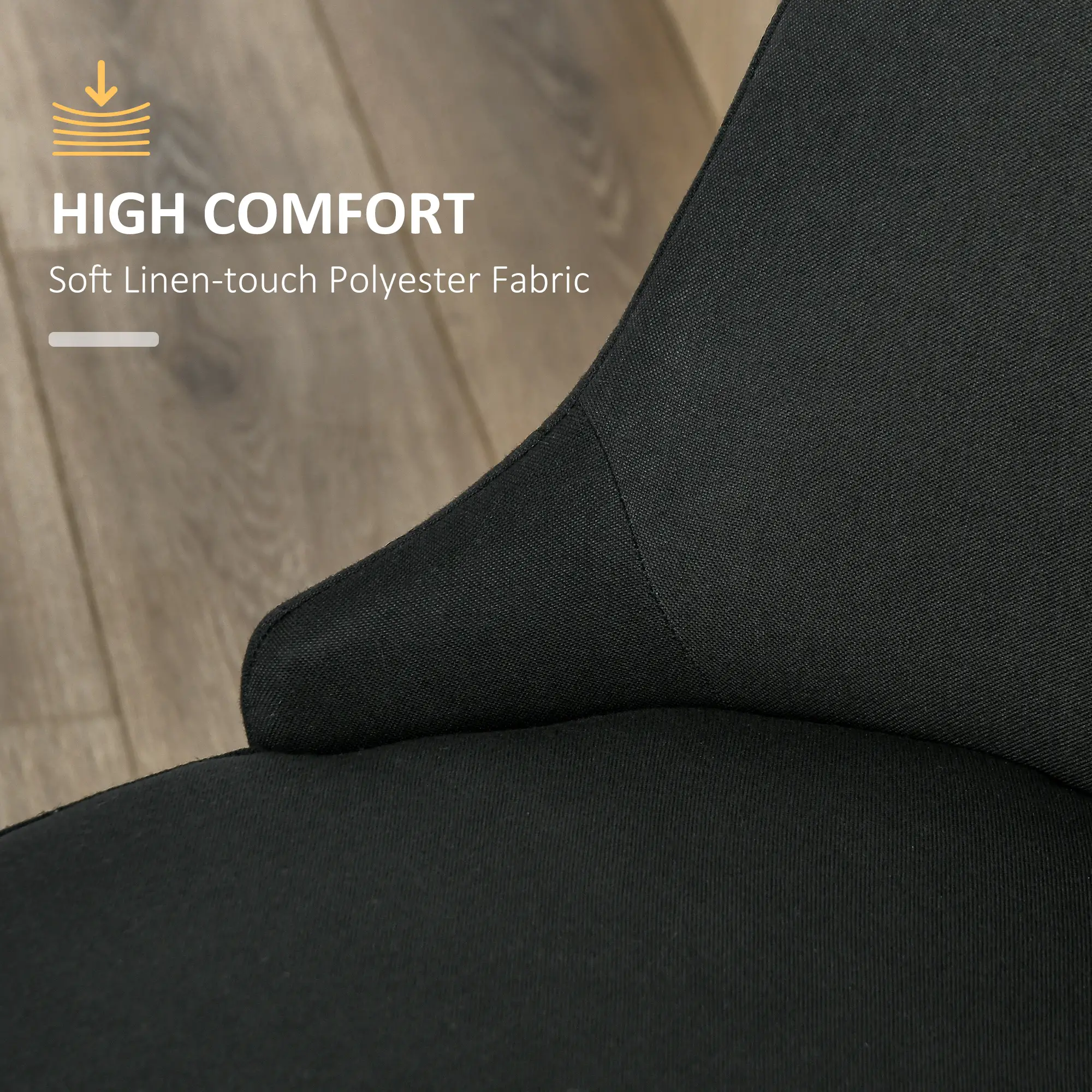 Modern Dining Chair Set of 2, Fabric Upholstered, Metal Legs, Black - Image 6