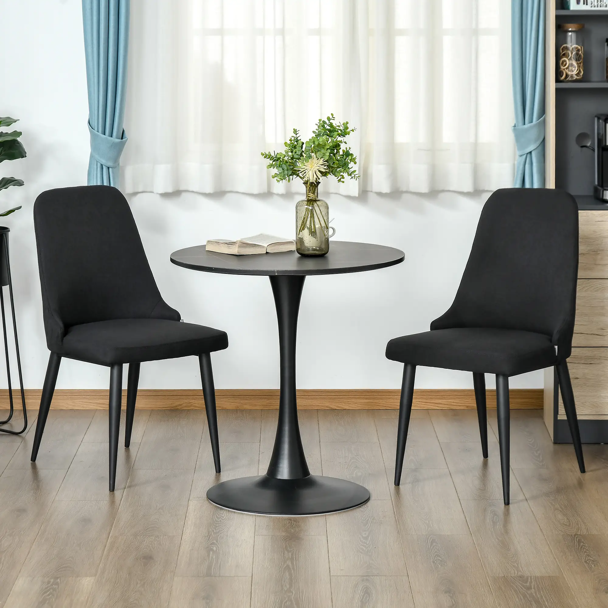 Modern Dining Chair Set of 2, Fabric Upholstered, Metal Legs, Black - Image 8