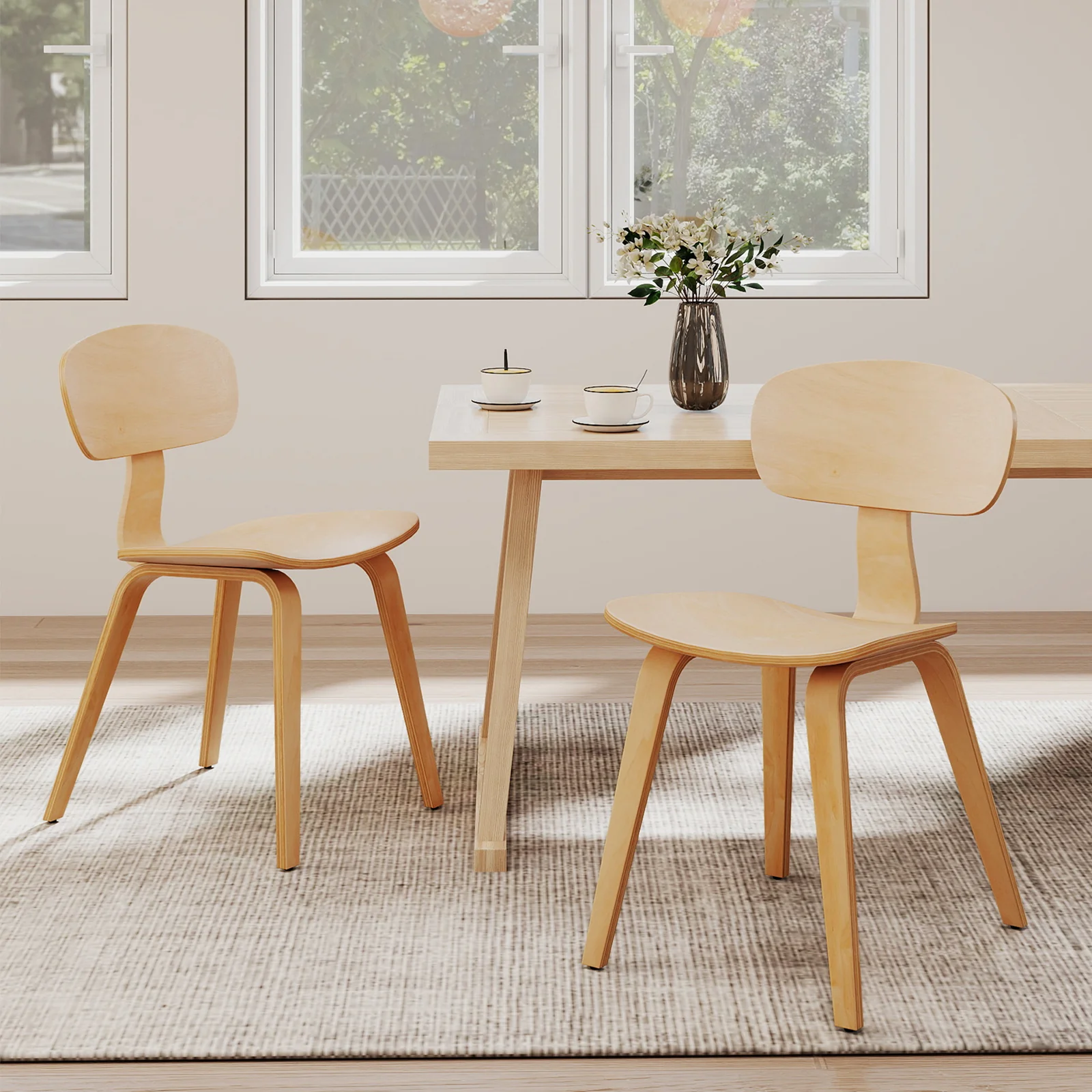 Modern Dining Chair Set of 2, Wide Seat, Natural - Image 2