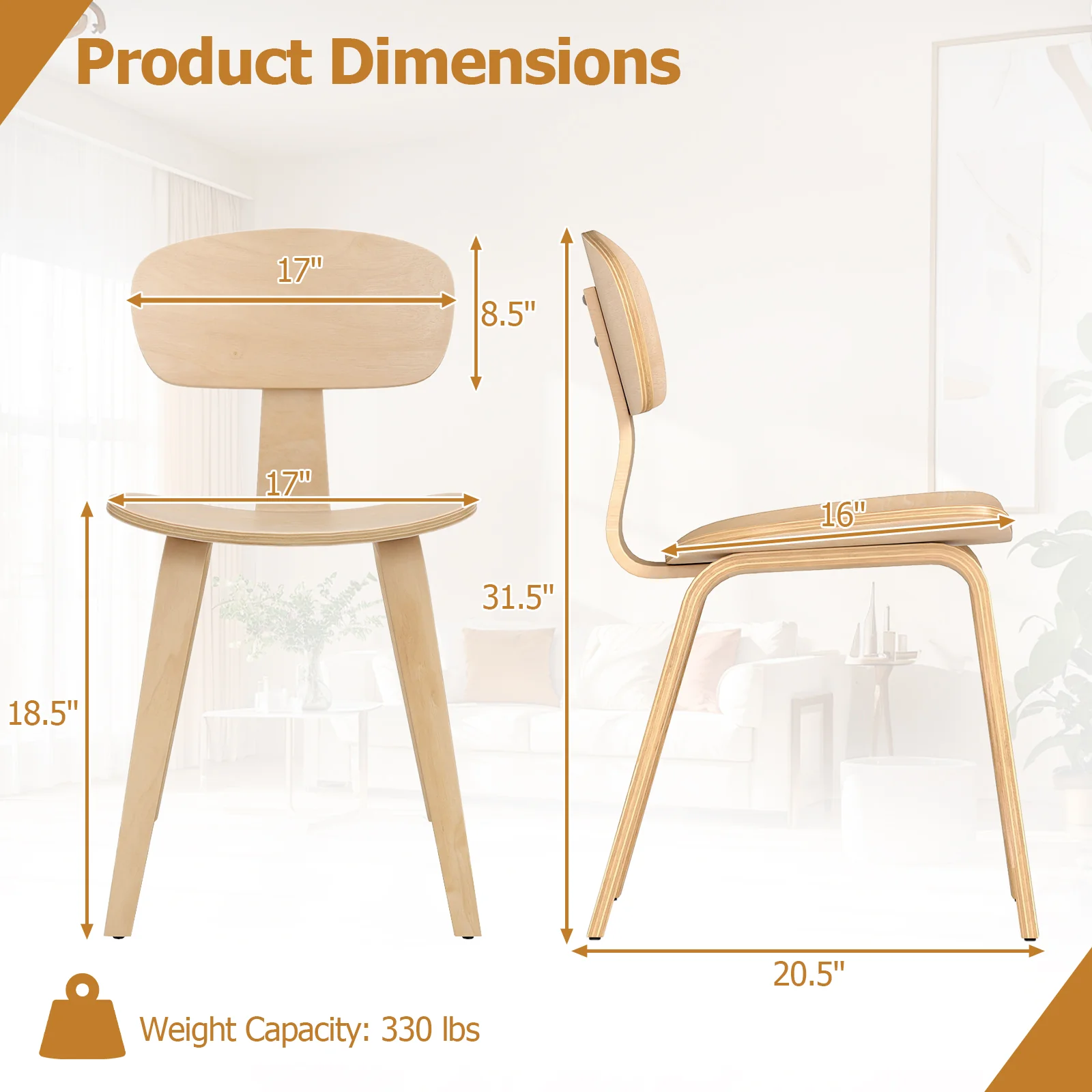 Modern Dining Chair Set of 2, Wide Seat, Natural - Image 4