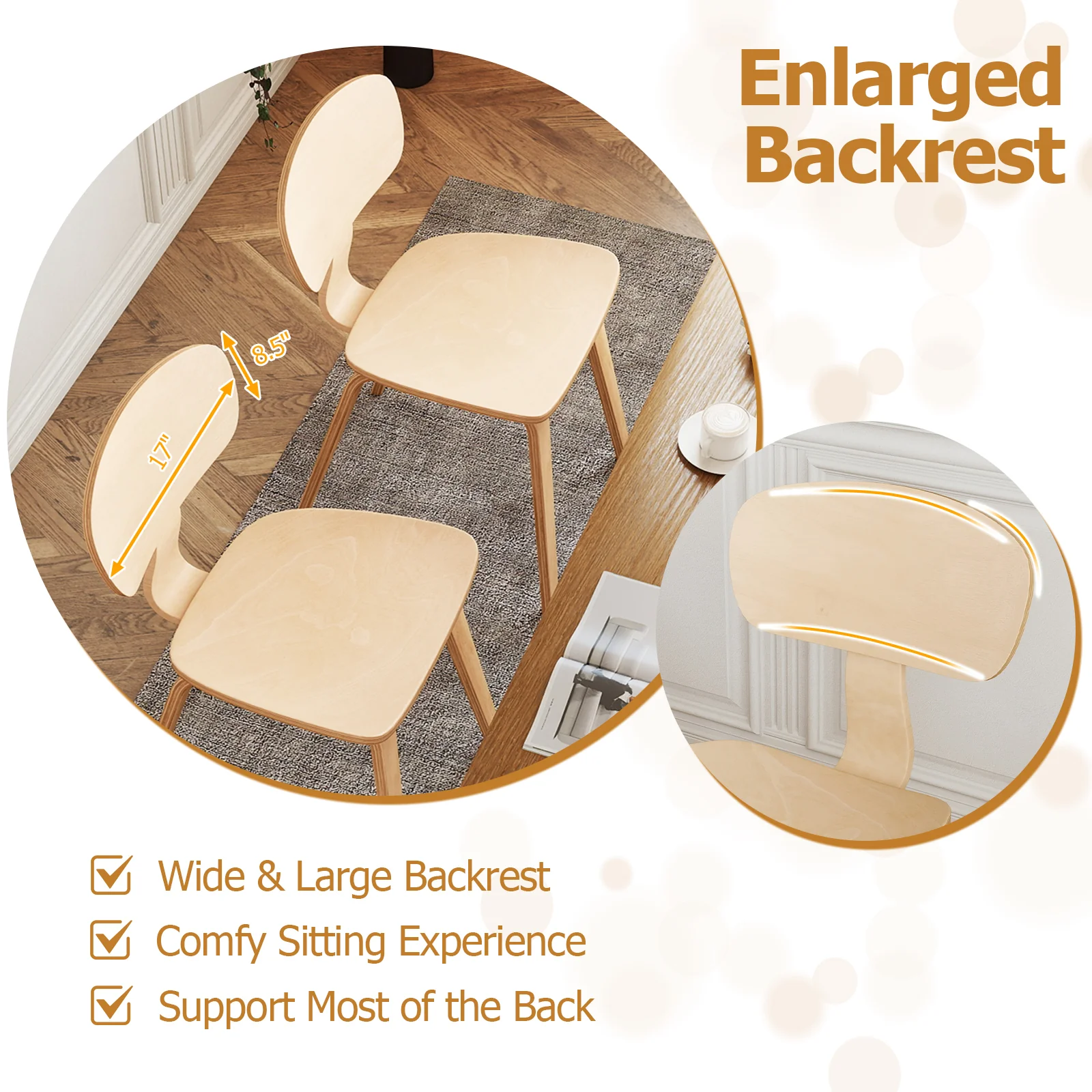 Modern Dining Chair Set of 2, Wide Seat, Natural - Image 5