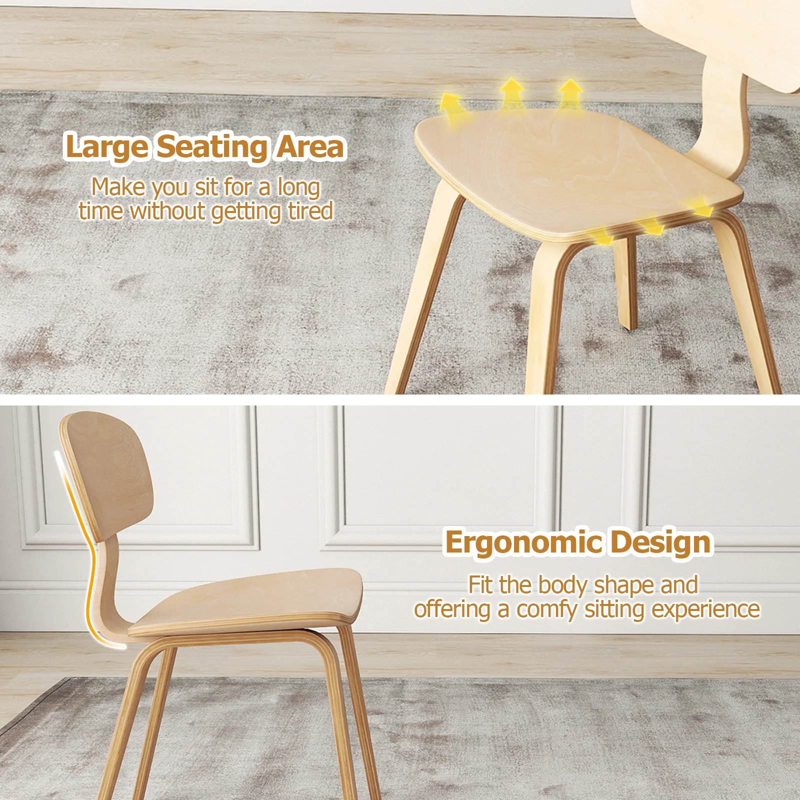Modern Dining Chair Set of 2, Wide Seat, Natural - Image 7