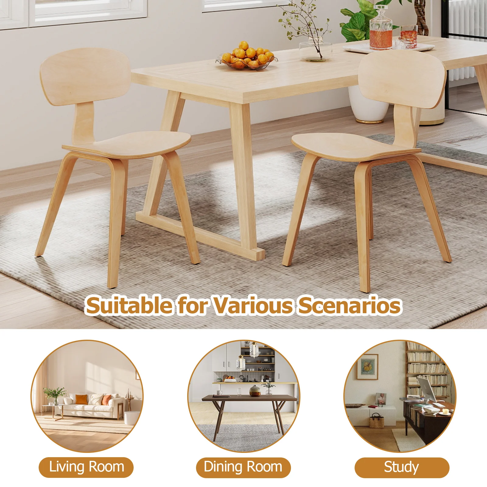Modern Dining Chair Set of 2, Wide Seat, Natural - Image 8