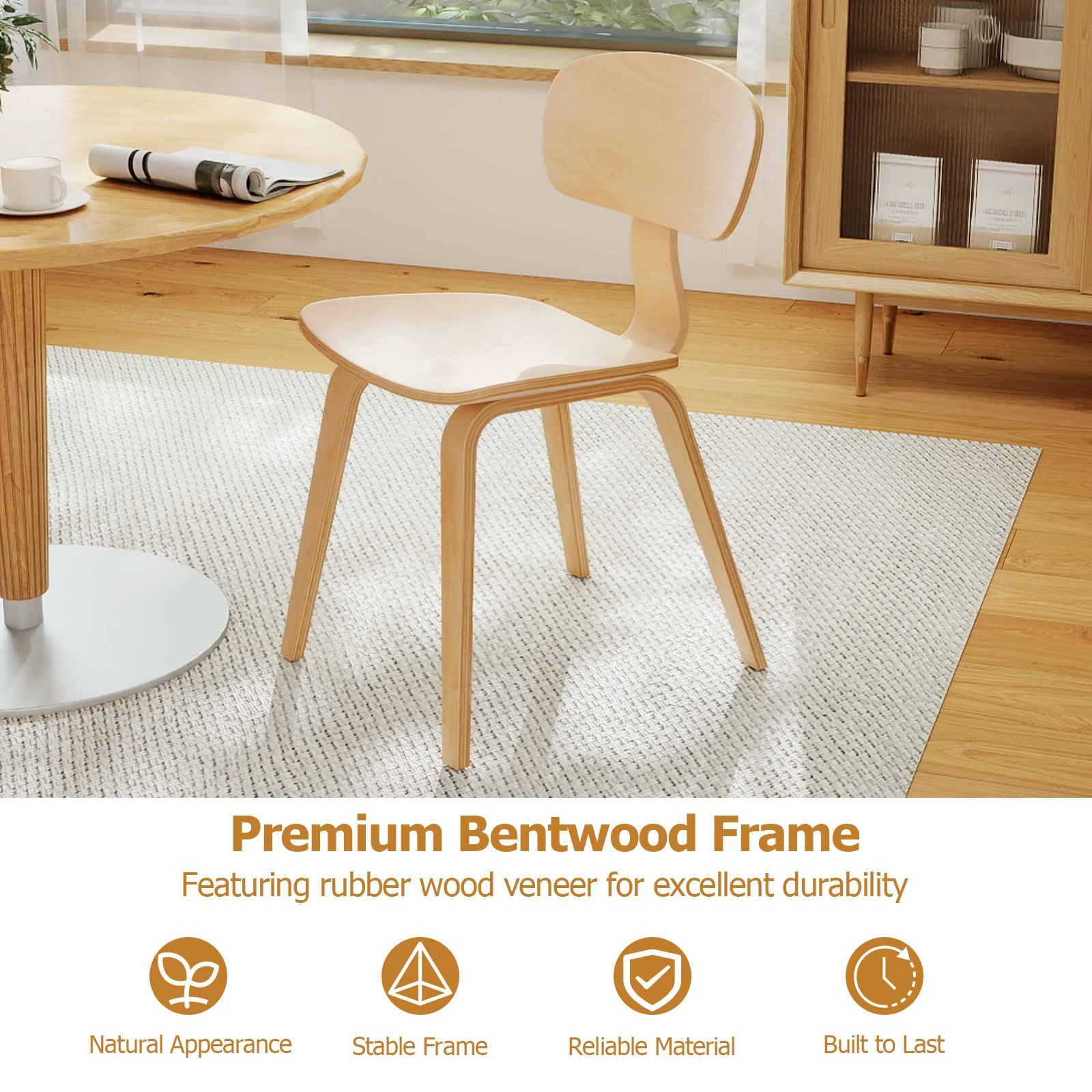 Modern Dining Chair Set of 4 with Wide Seat, Natural - Image 7