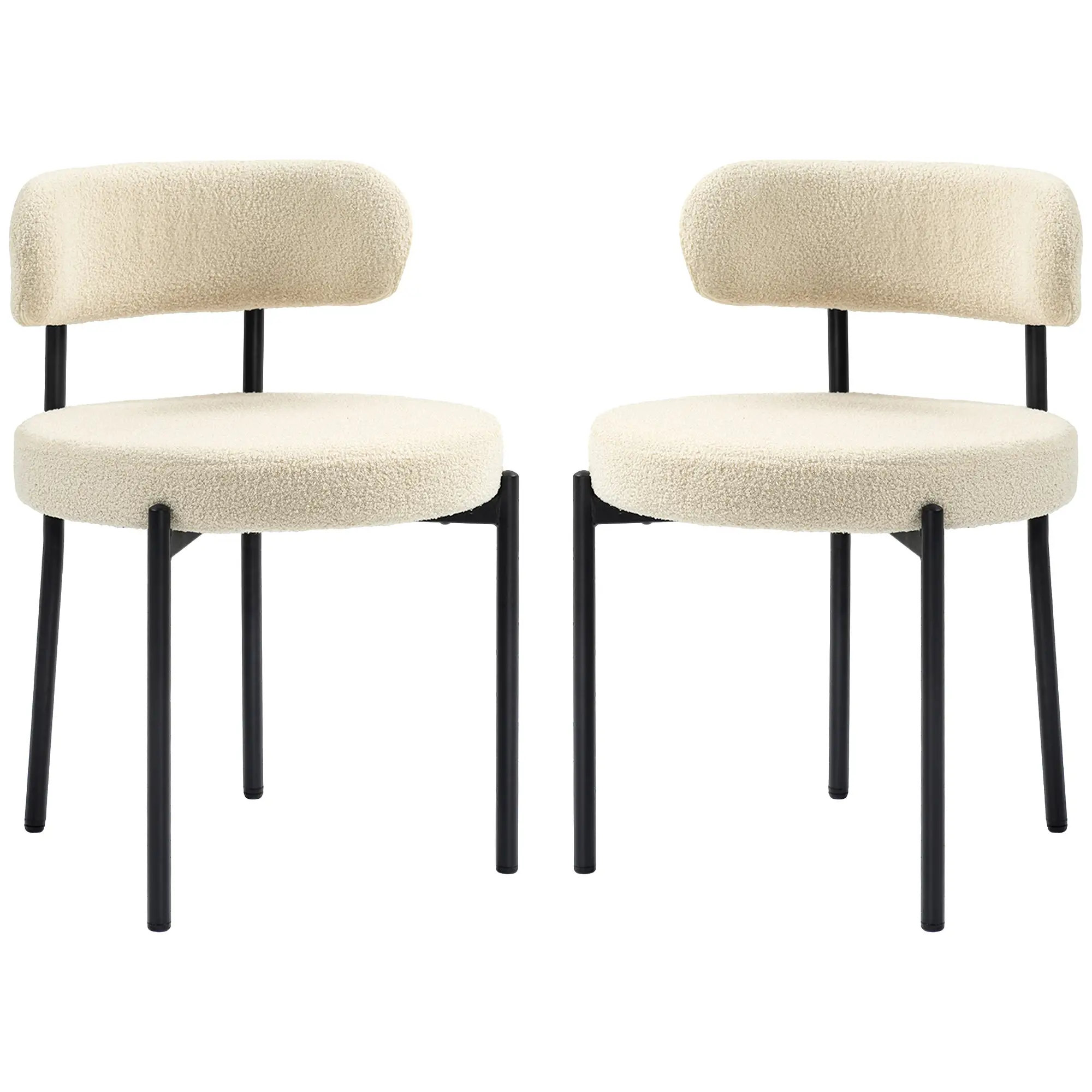 Modern Dining Chairs, Berber Fleece Upholstery, Steel Legs, Beige