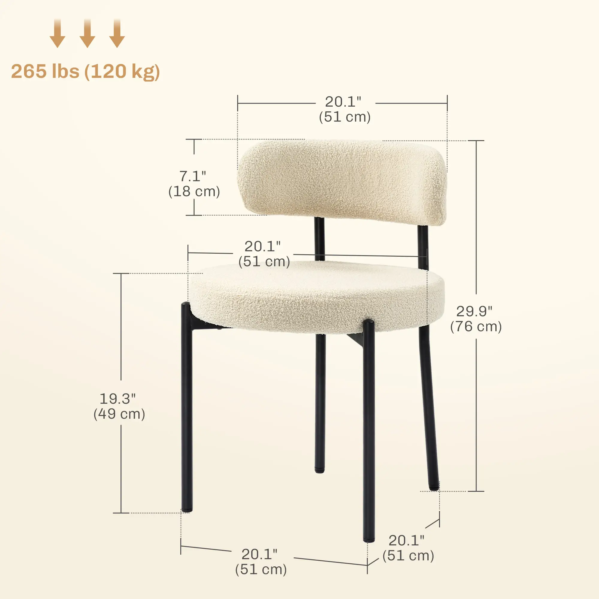 Modern Dining Chairs, Berber Fleece Upholstery, Steel Legs, Beige - Image 3