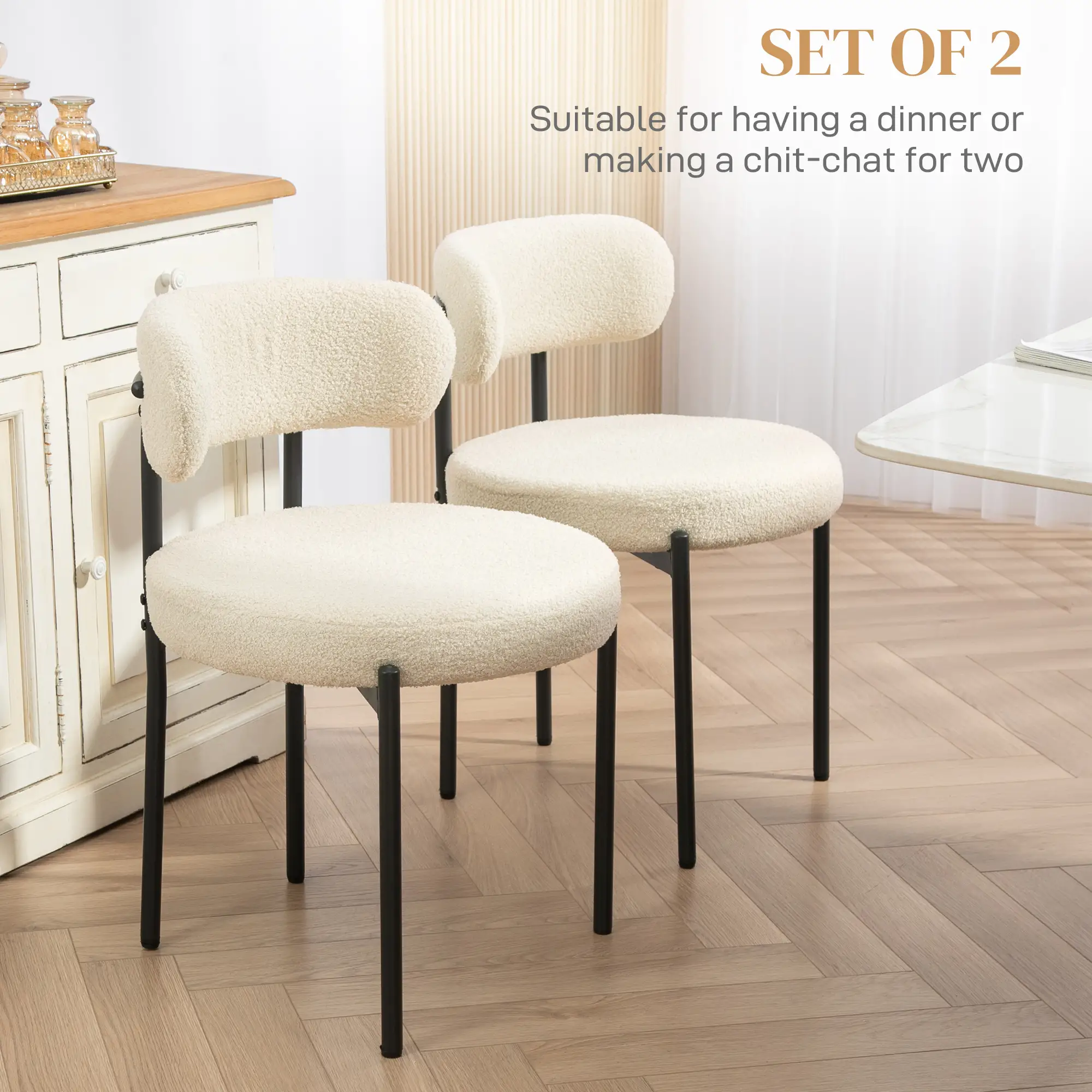 Modern Dining Chairs, Berber Fleece Upholstery, Steel Legs, Beige - Image 4