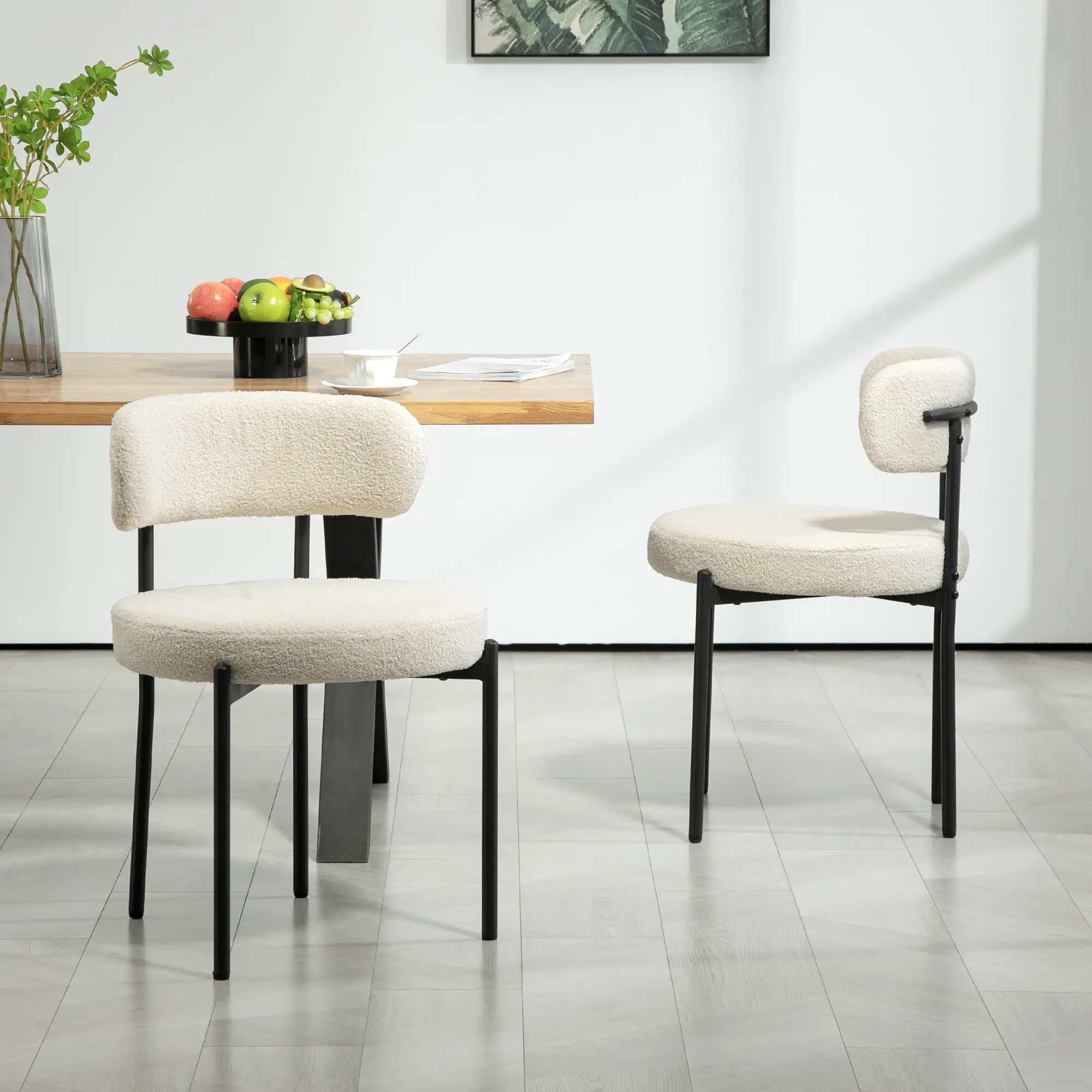 Modern Dining Chairs, Berber Fleece Upholstery, Steel Legs, Beige - Image 8