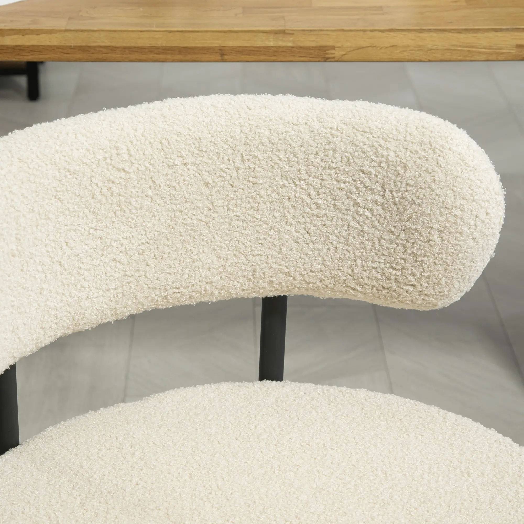Modern Dining Chairs, Berber Fleece Upholstery, Steel Legs, Beige - Image 9