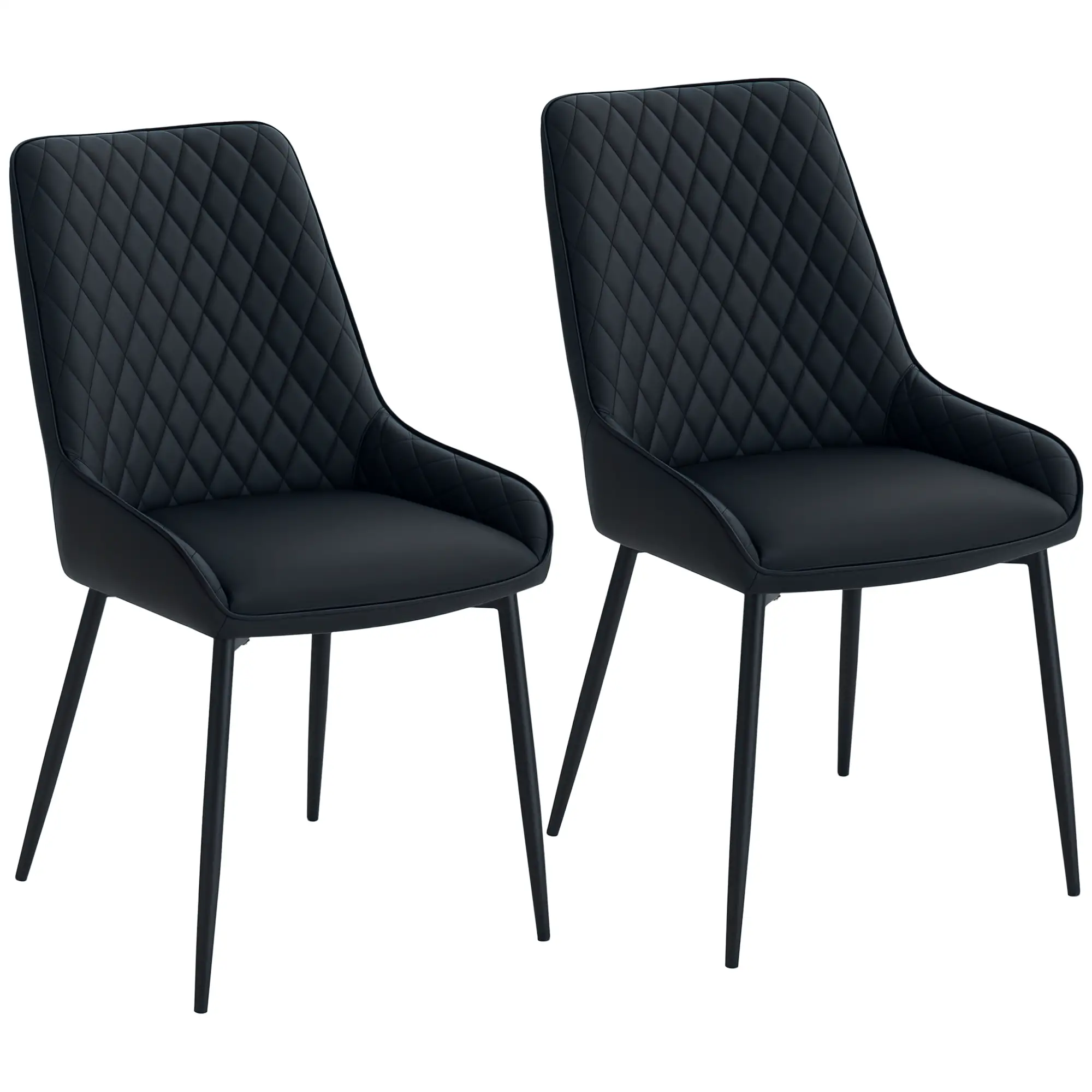 Modern Dining Chairs Set of 2, PU Leather, Metal Legs, Black