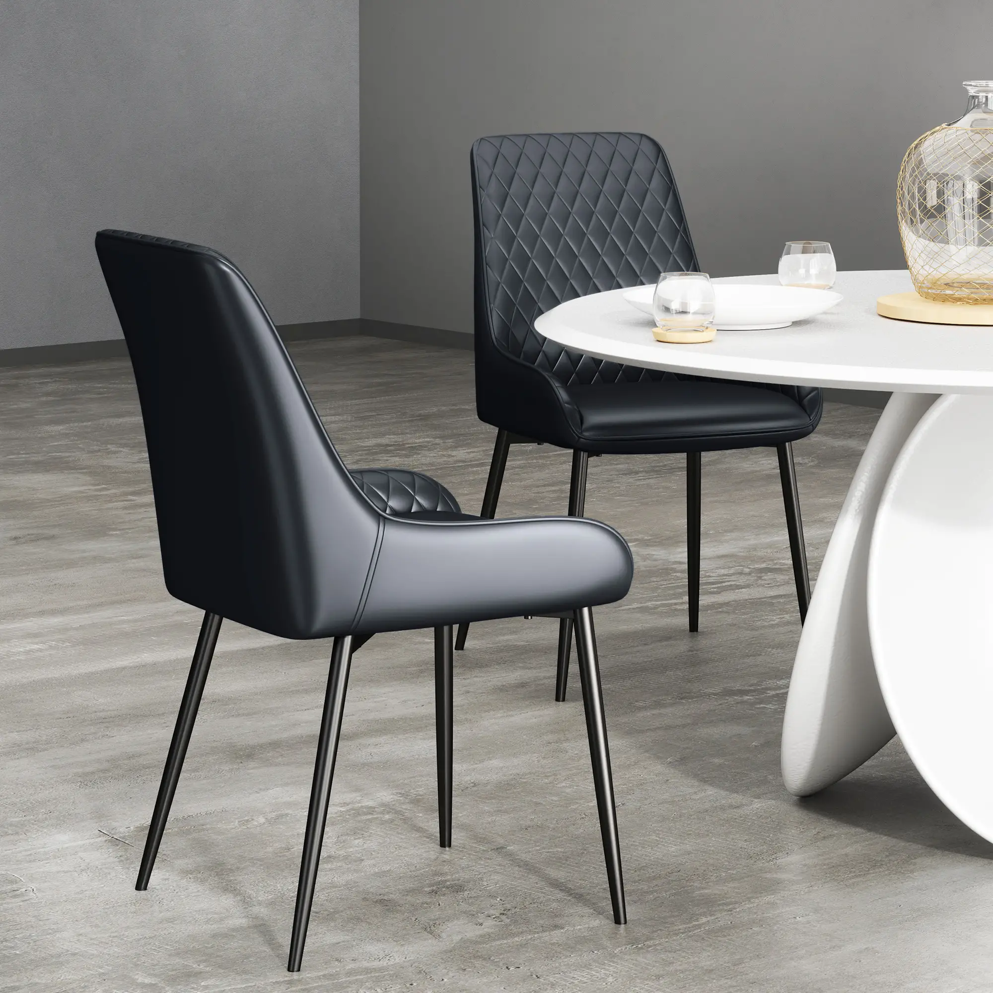 Modern Dining Chairs Set of 2, PU Leather, Metal Legs, Black - Image 10