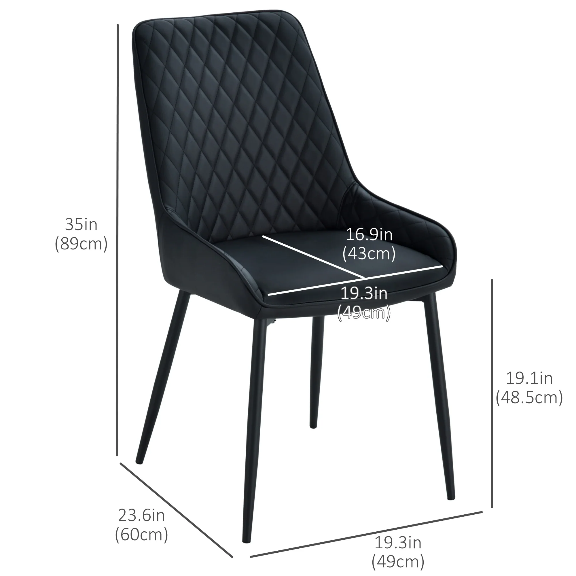Modern Dining Chairs Set of 2, PU Leather, Metal Legs, Black - Image 3