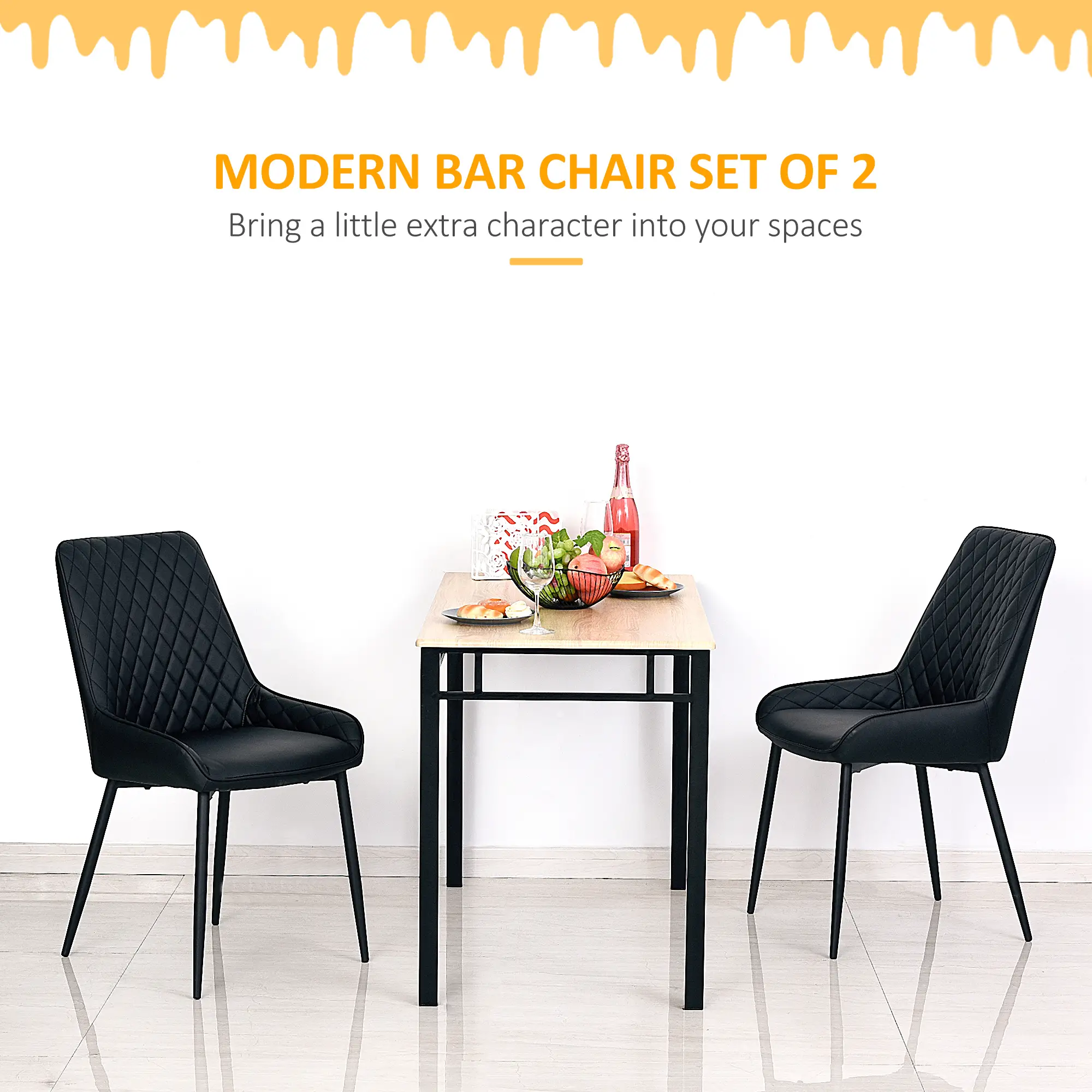 Modern Dining Chairs Set of 2, PU Leather, Metal Legs, Black - Image 5