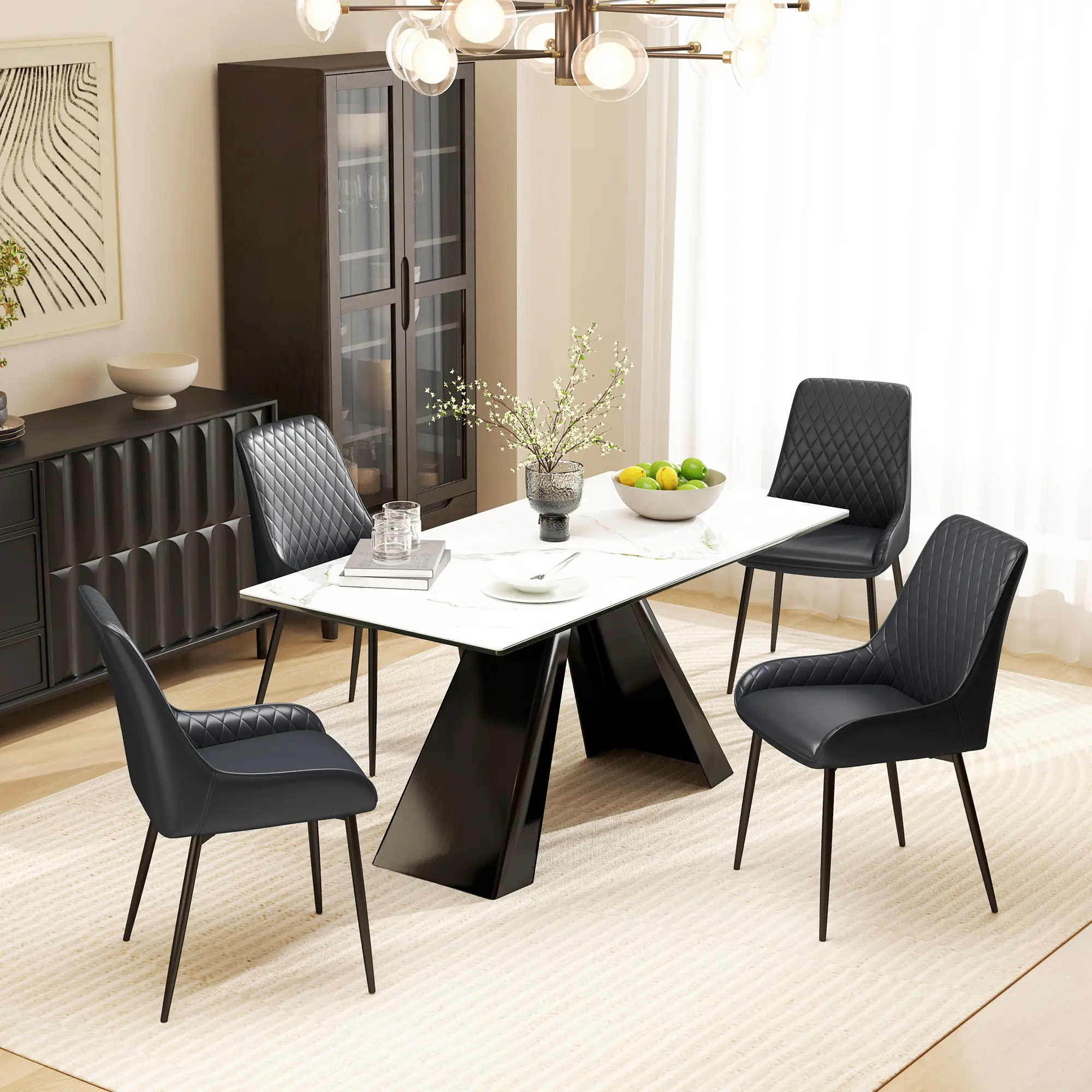 Modern Dining Chairs Set of 2, PU Leather, Metal Legs, Black - Image 7