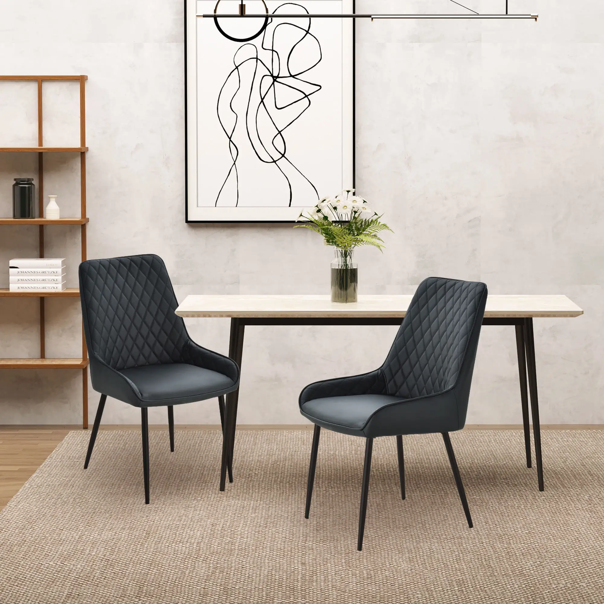 Modern Dining Chairs Set of 2, PU Leather, Metal Legs, Black - Image 8