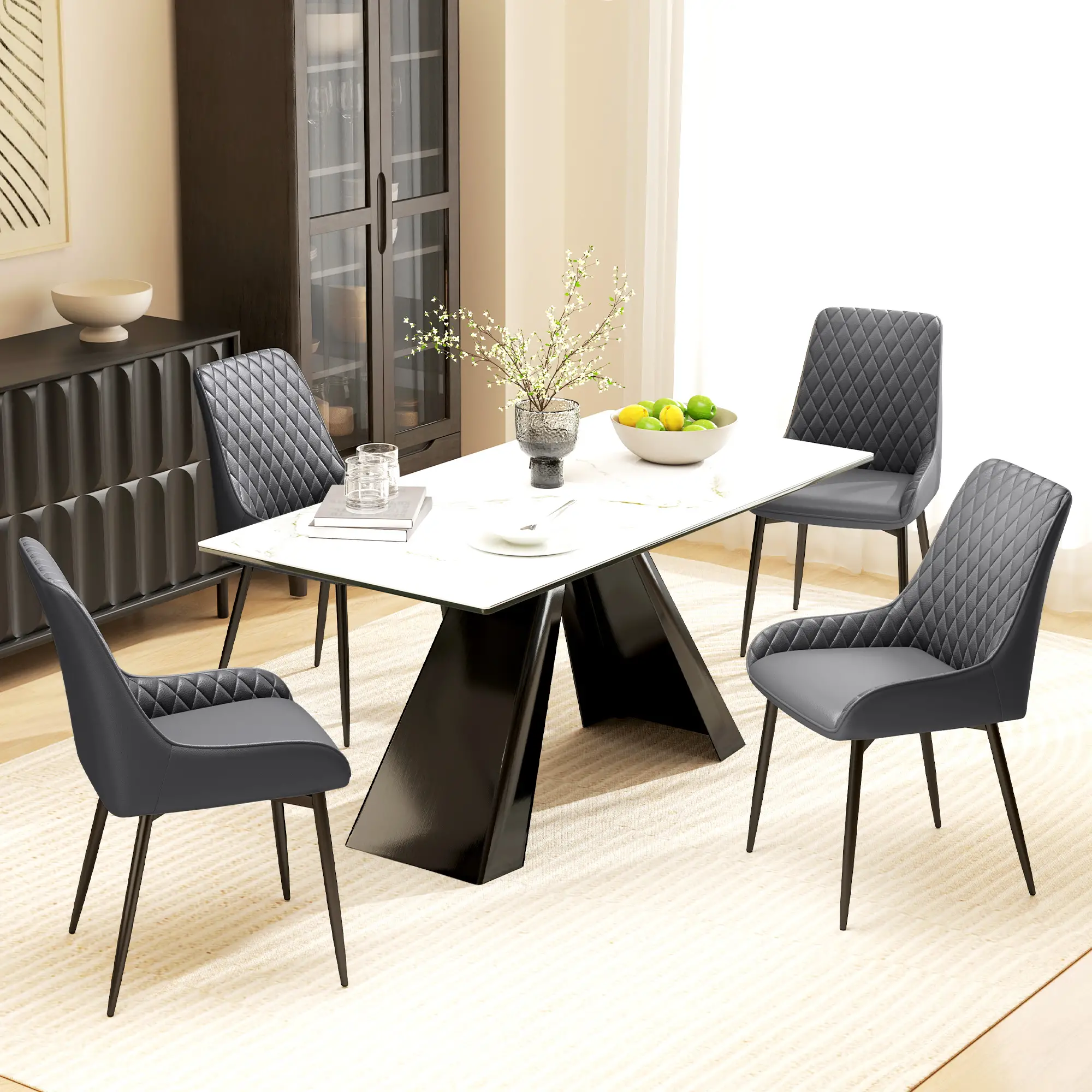 Modern Dining Chairs Set of 2, PU Leather, Metal Legs, Grey - Image 7
