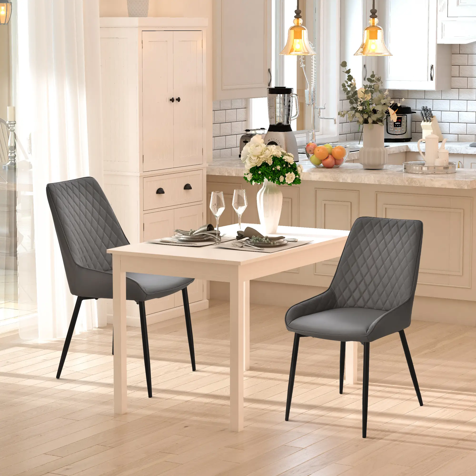 Modern Dining Chairs Set of 2, PU Leather, Metal Legs, Grey - Image 8
