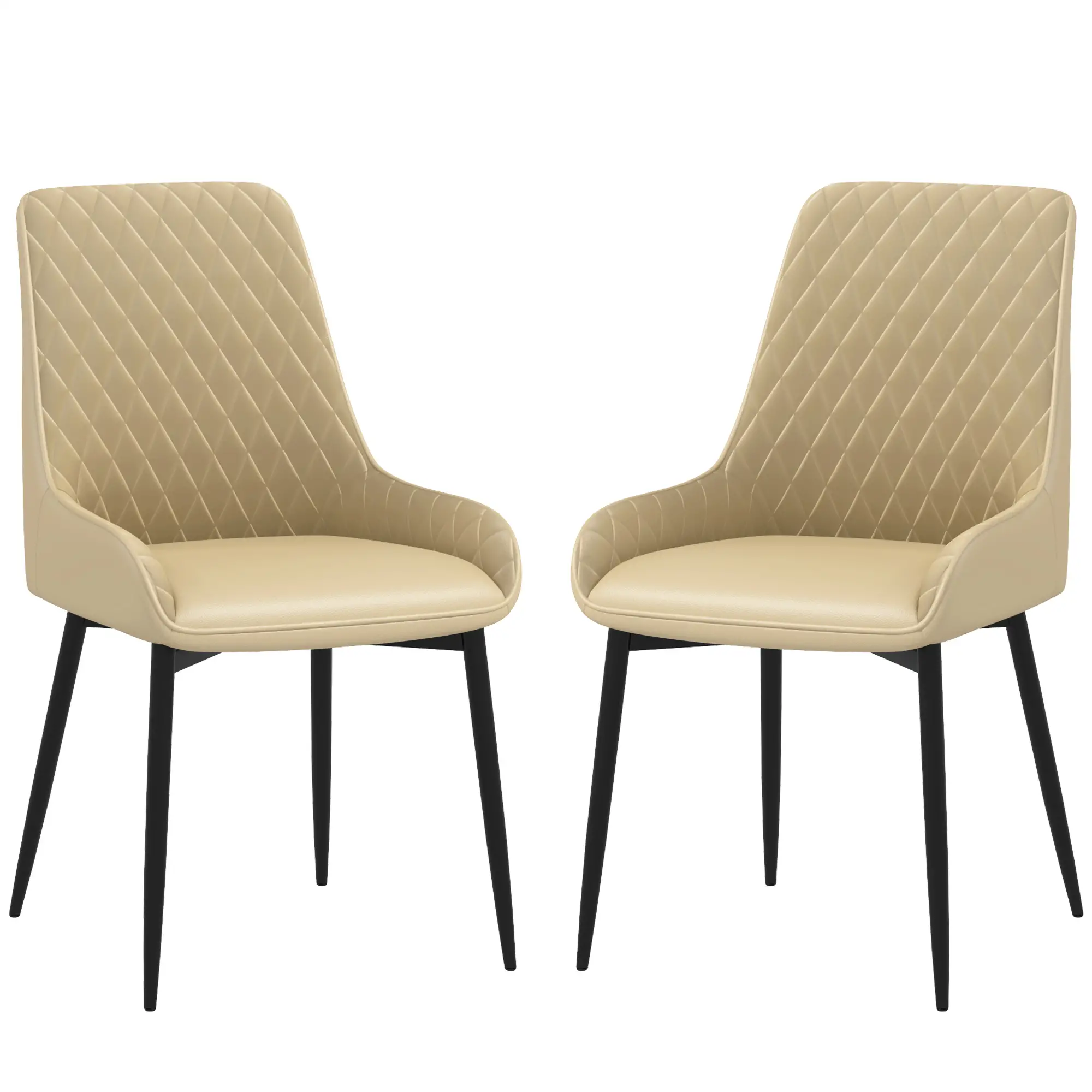 Modern Dining Chairs Set of 2, PU Leather, Metal Legs, Khaki