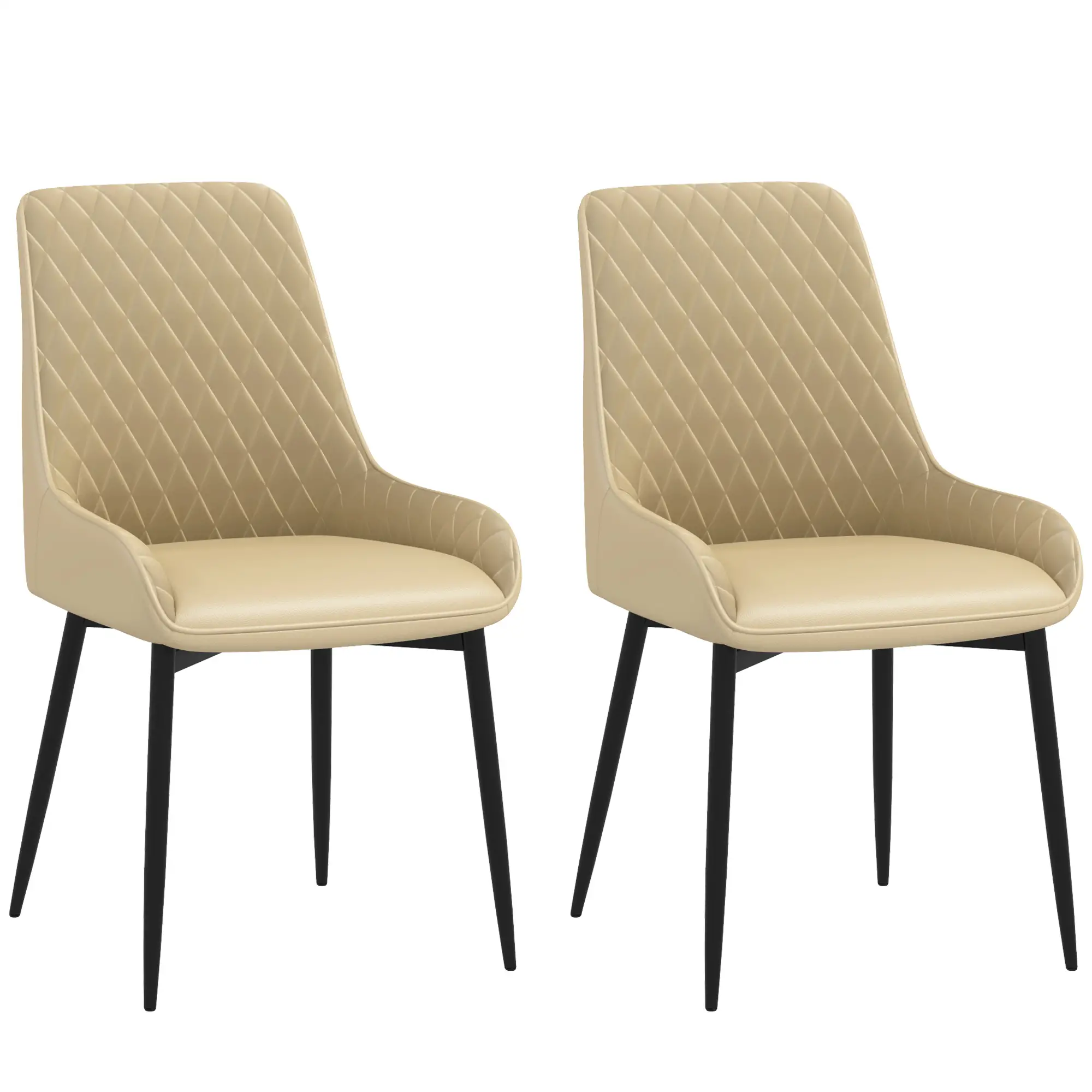 Modern Dining Chairs Set of 2, PU Leather, Metal Legs, Khaki - Image 11