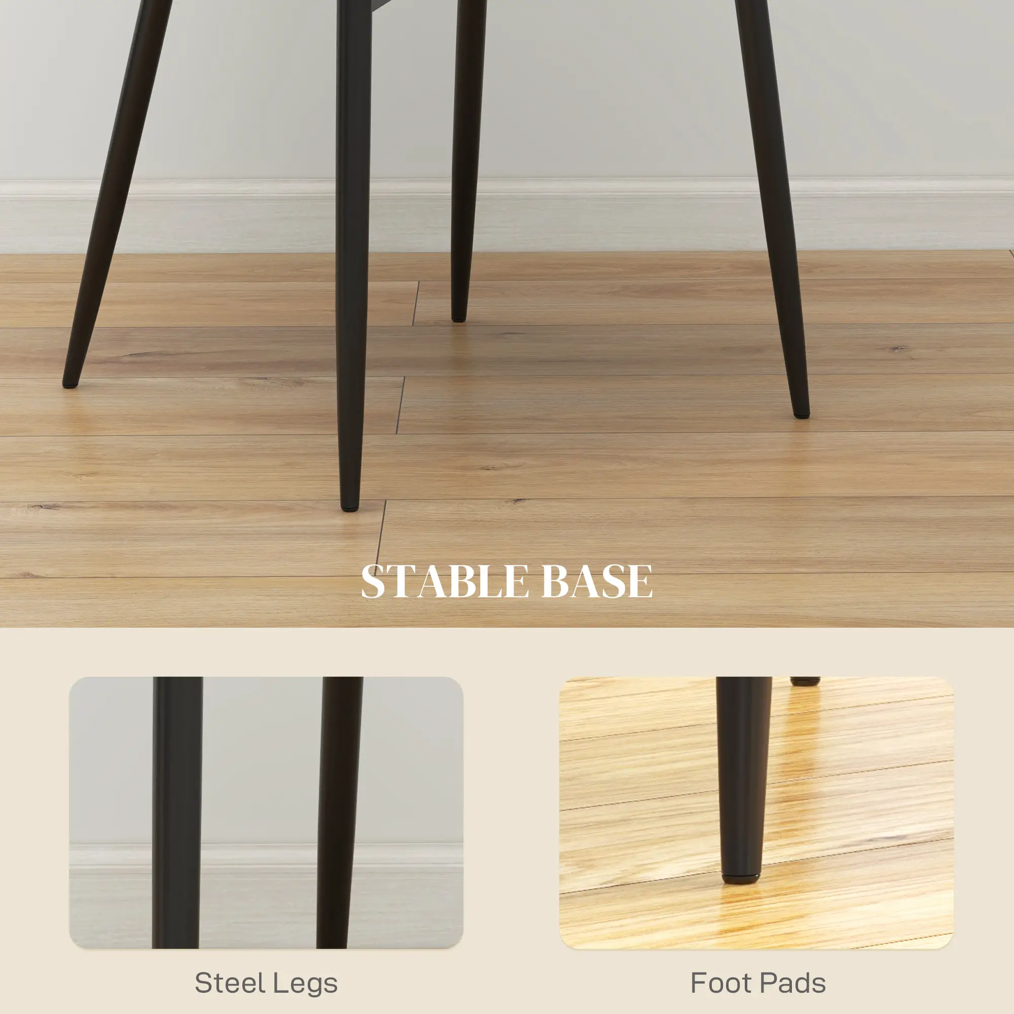 Modern Dining Chairs Set of 2, PU Leather, Metal Legs, Khaki - Image 6
