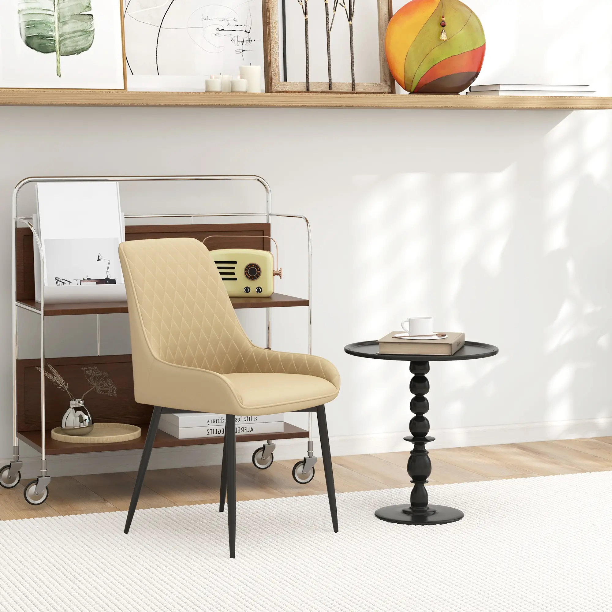 Modern Dining Chairs Set of 2, PU Leather, Metal Legs, Khaki - Image 9