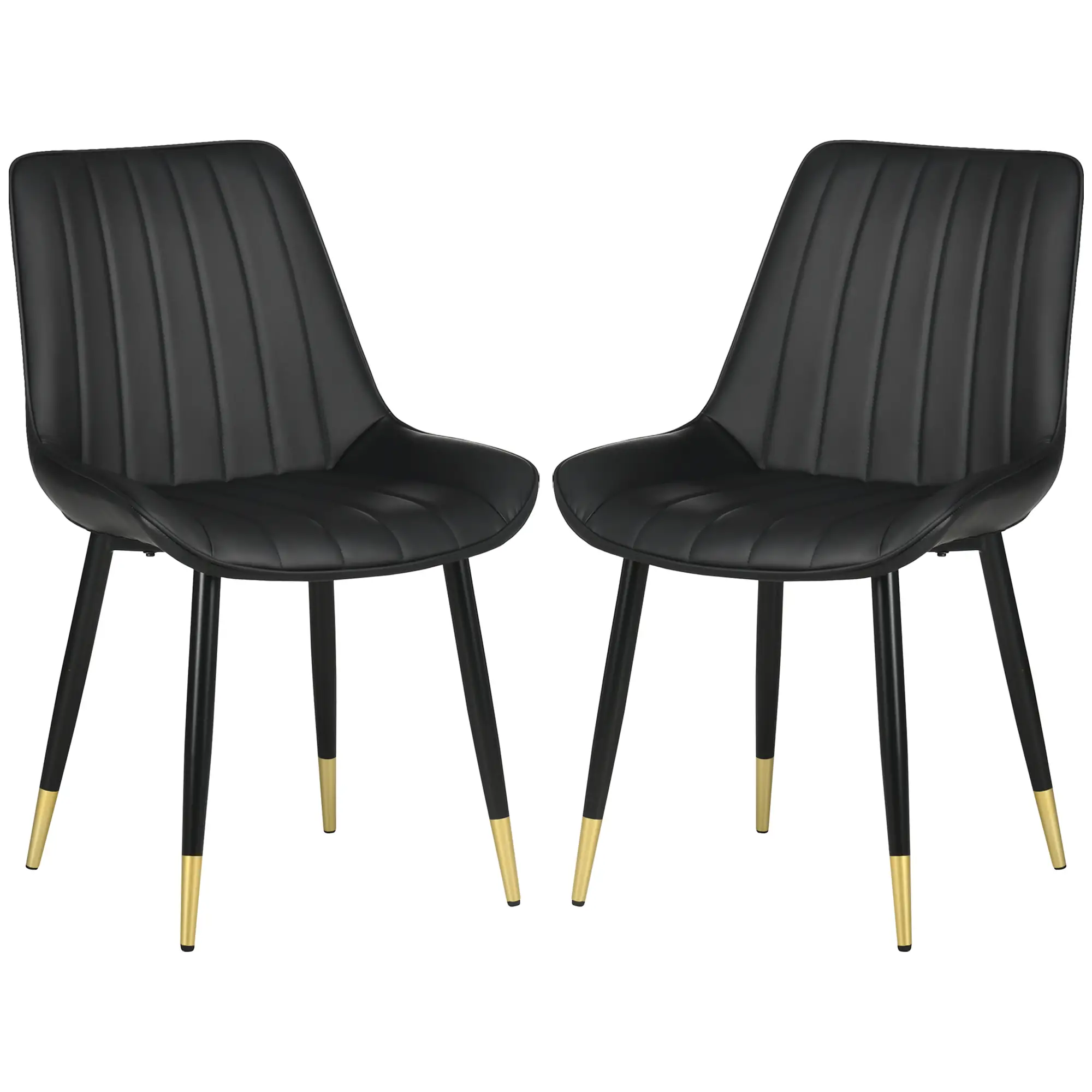 Modern Dining Chairs Set of 2, PU Leather Upholstery, Steel Legs, Black