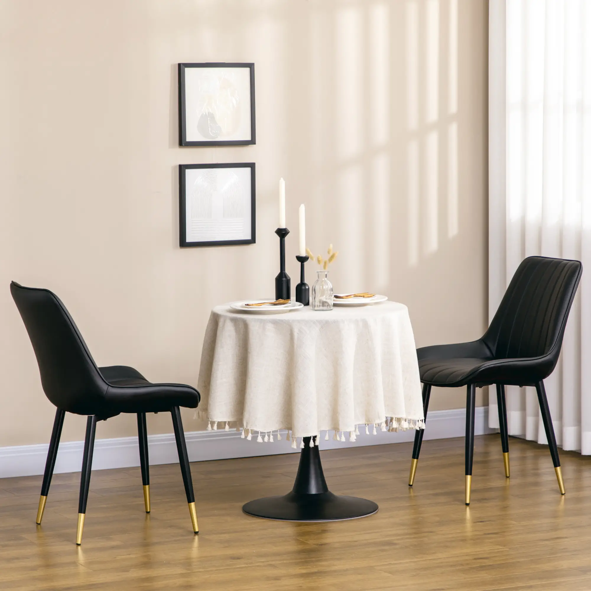Modern Dining Chairs Set of 2, PU Leather Upholstery, Steel Legs, Black - Image 2