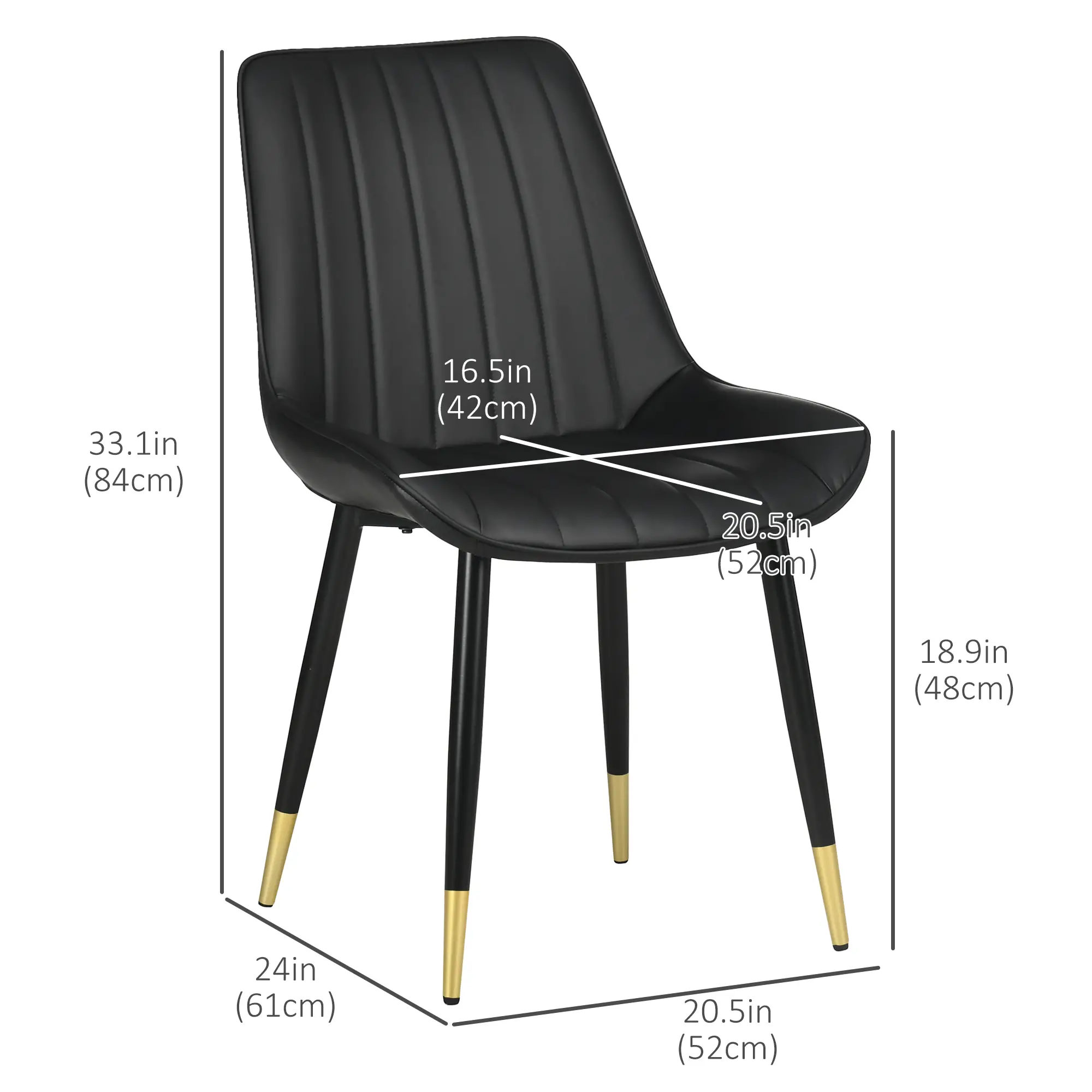 Modern Dining Chairs Set of 2, PU Leather Upholstery, Steel Legs, Black - Image 3