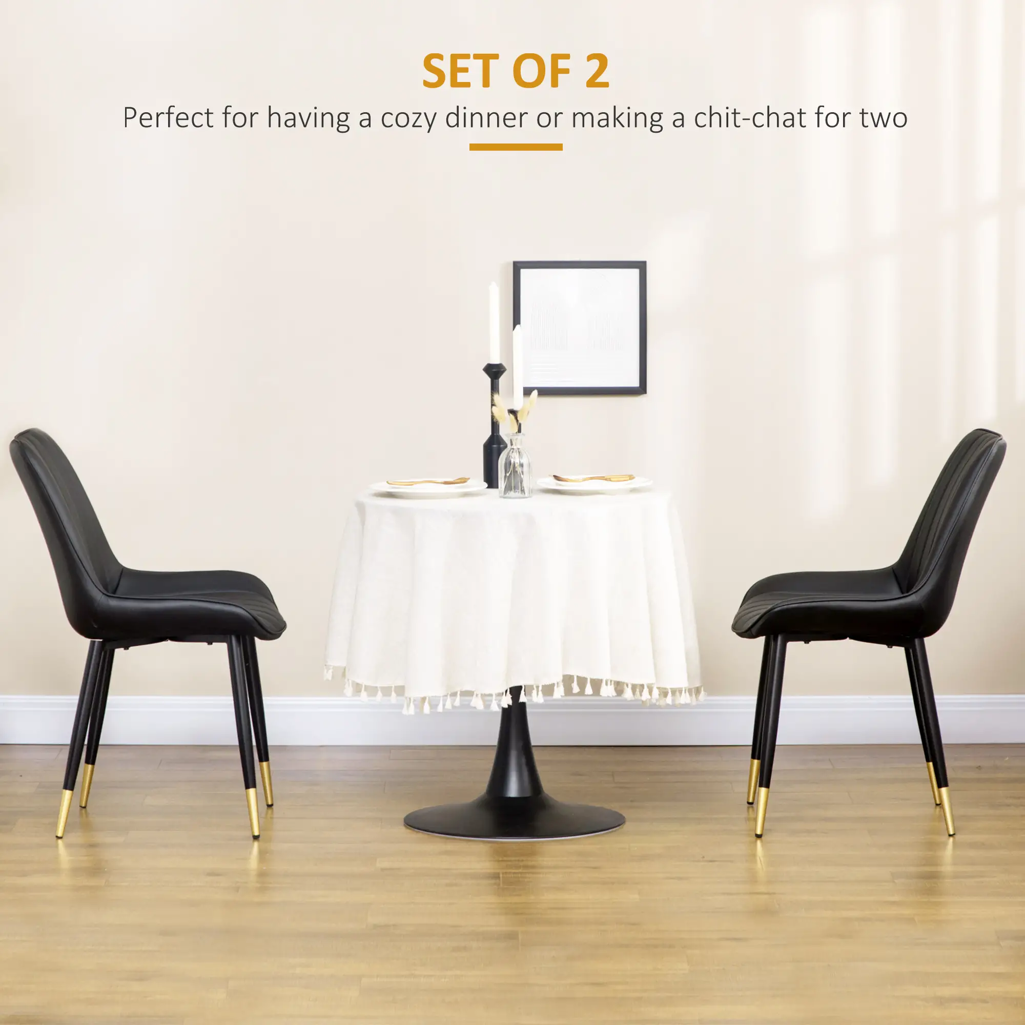 Modern Dining Chairs Set of 2, PU Leather Upholstery, Steel Legs, Black - Image 7