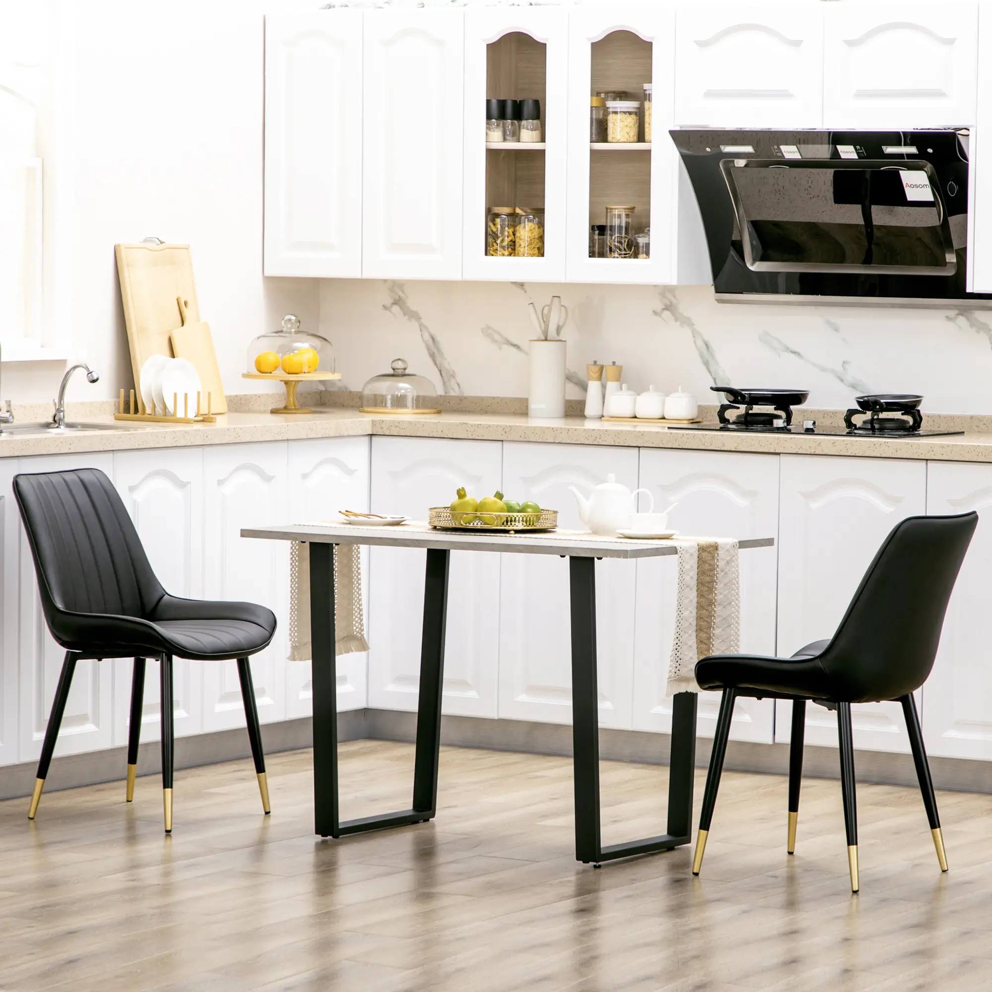 Modern Dining Chairs Set of 2, PU Leather Upholstery, Steel Legs, Black - Image 8