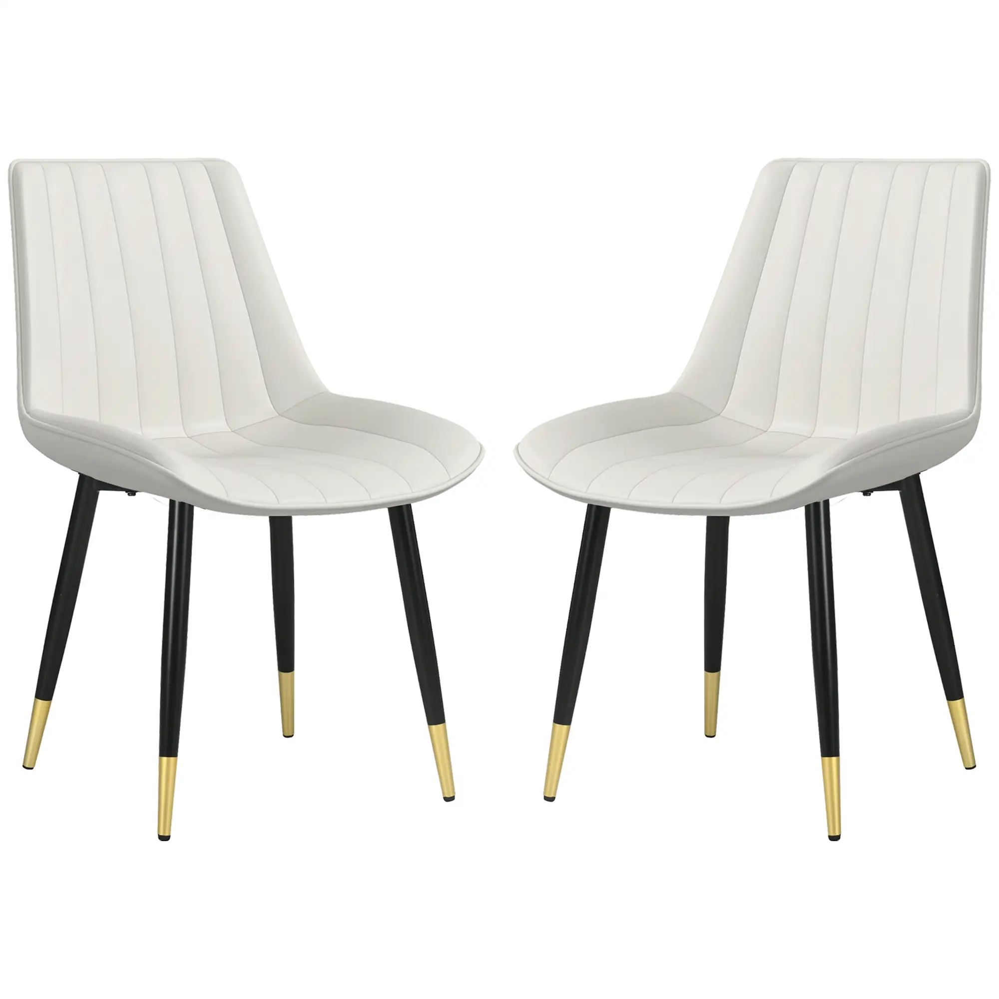 Modern Dining Chairs Set of 2, PU Leather Upholstery, Steel Legs, Cream