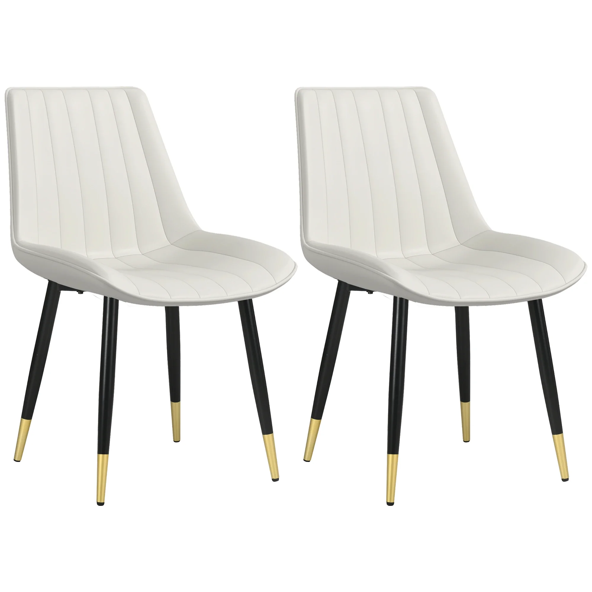 Modern Dining Chairs Set of 2, PU Leather Upholstery, Steel Legs, Cream - Image 11
