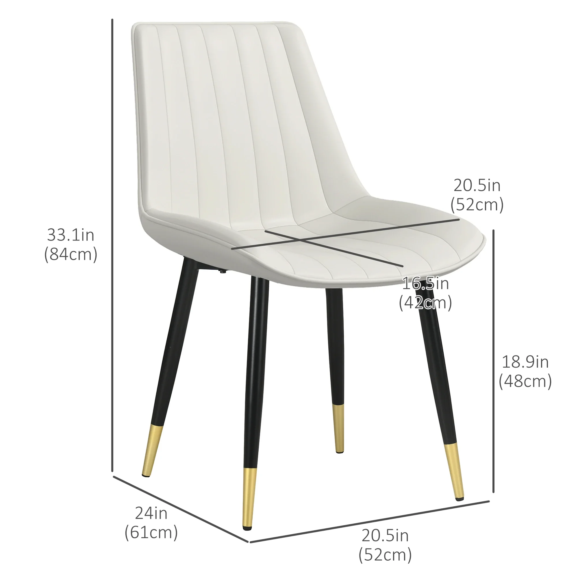 Modern Dining Chairs Set of 2, PU Leather Upholstery, Steel Legs, Cream - Image 3