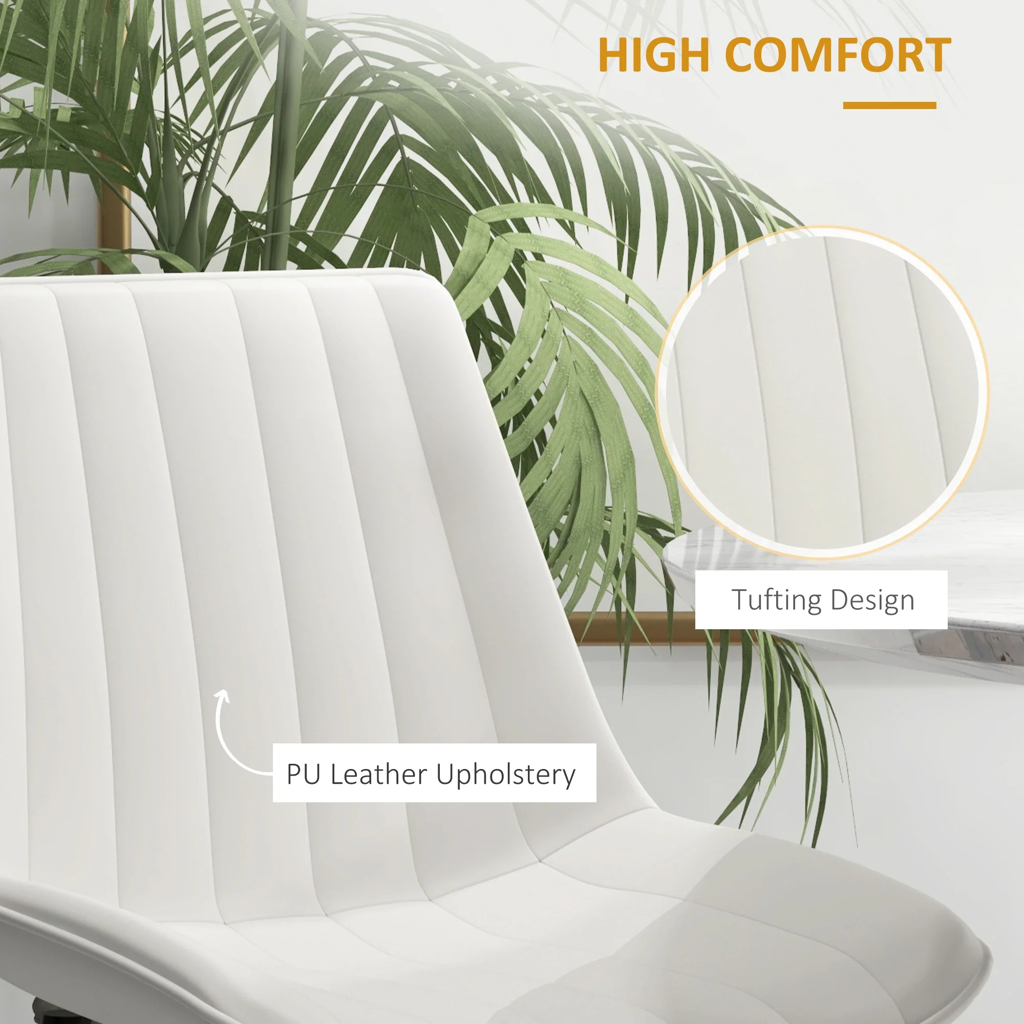 Modern Dining Chairs Set of 2, PU Leather Upholstery, Steel Legs, Cream - Image 5