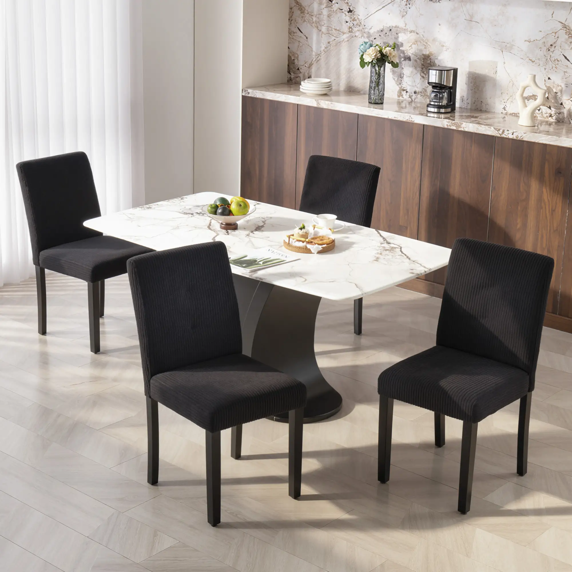Modern Dining Chairs Set Of 4, Rubberwood Legs, Padded Seat, Black - Image 2