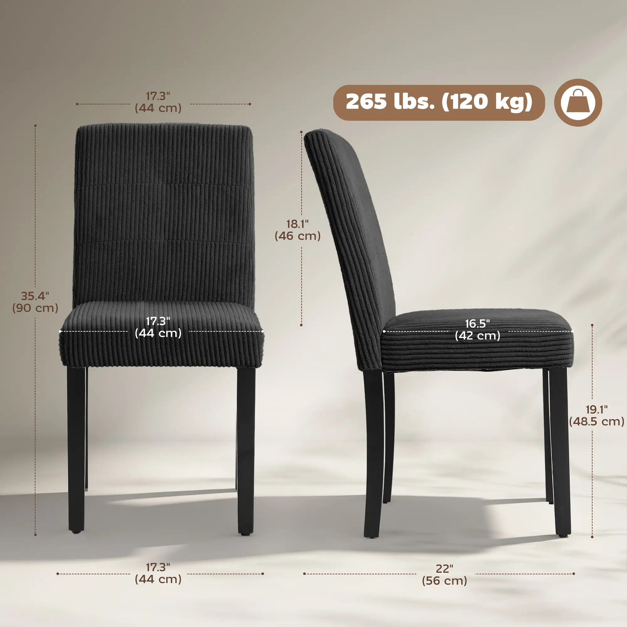 Modern Dining Chairs Set Of 4, Rubberwood Legs, Padded Seat, Black - Image 3