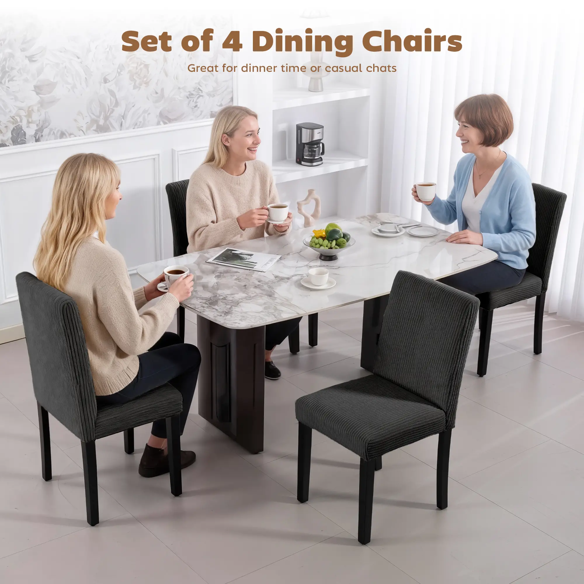 Modern Dining Chairs Set Of 4, Rubberwood Legs, Padded Seat, Black - Image 4