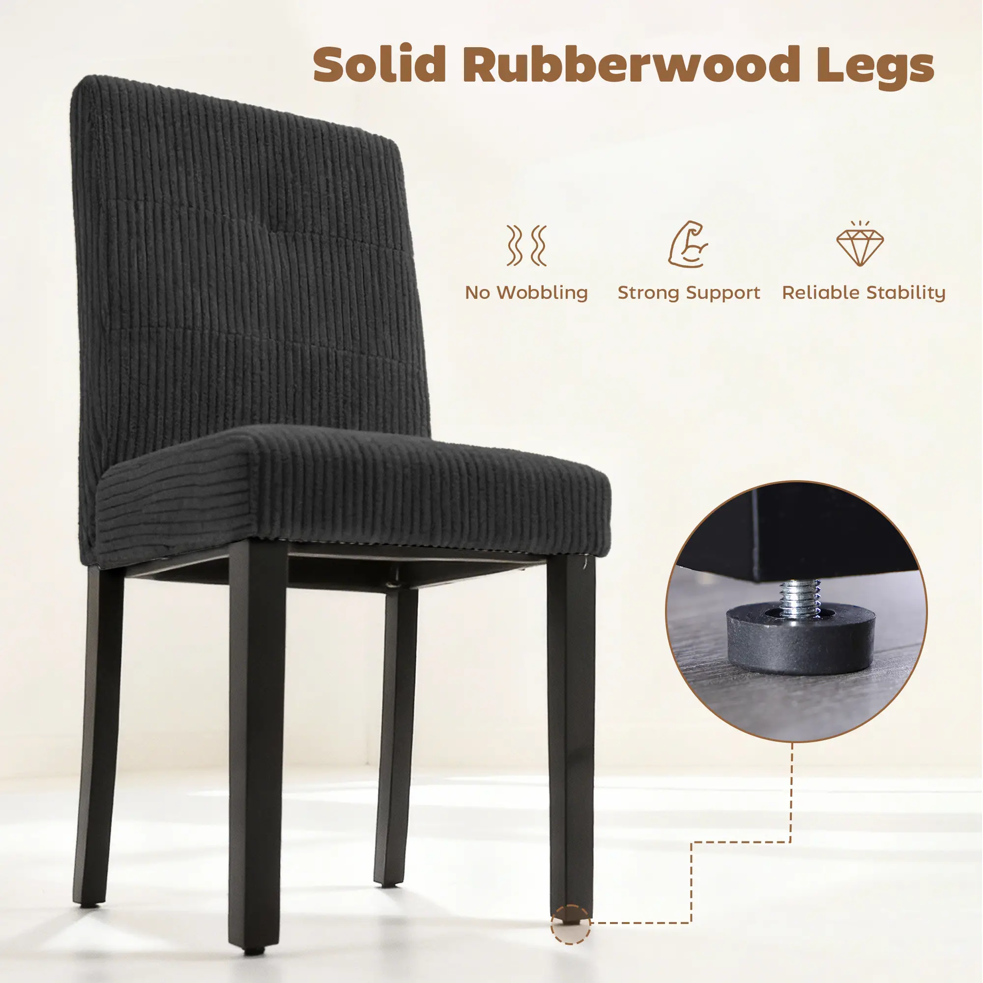 Modern Dining Chairs Set Of 4, Rubberwood Legs, Padded Seat, Black - Image 6