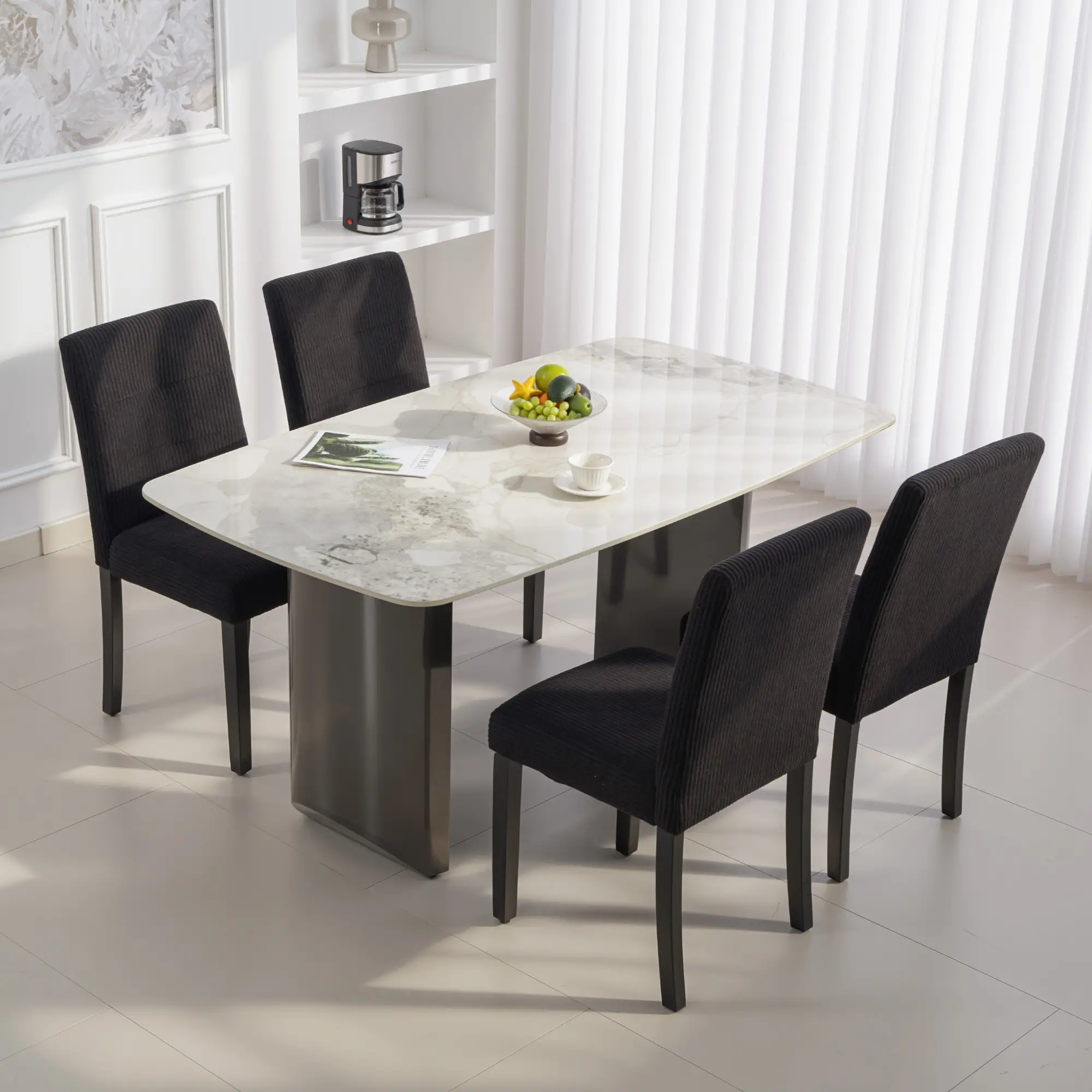 Modern Dining Chairs Set Of 4, Rubberwood Legs, Padded Seat, Black - Image 8