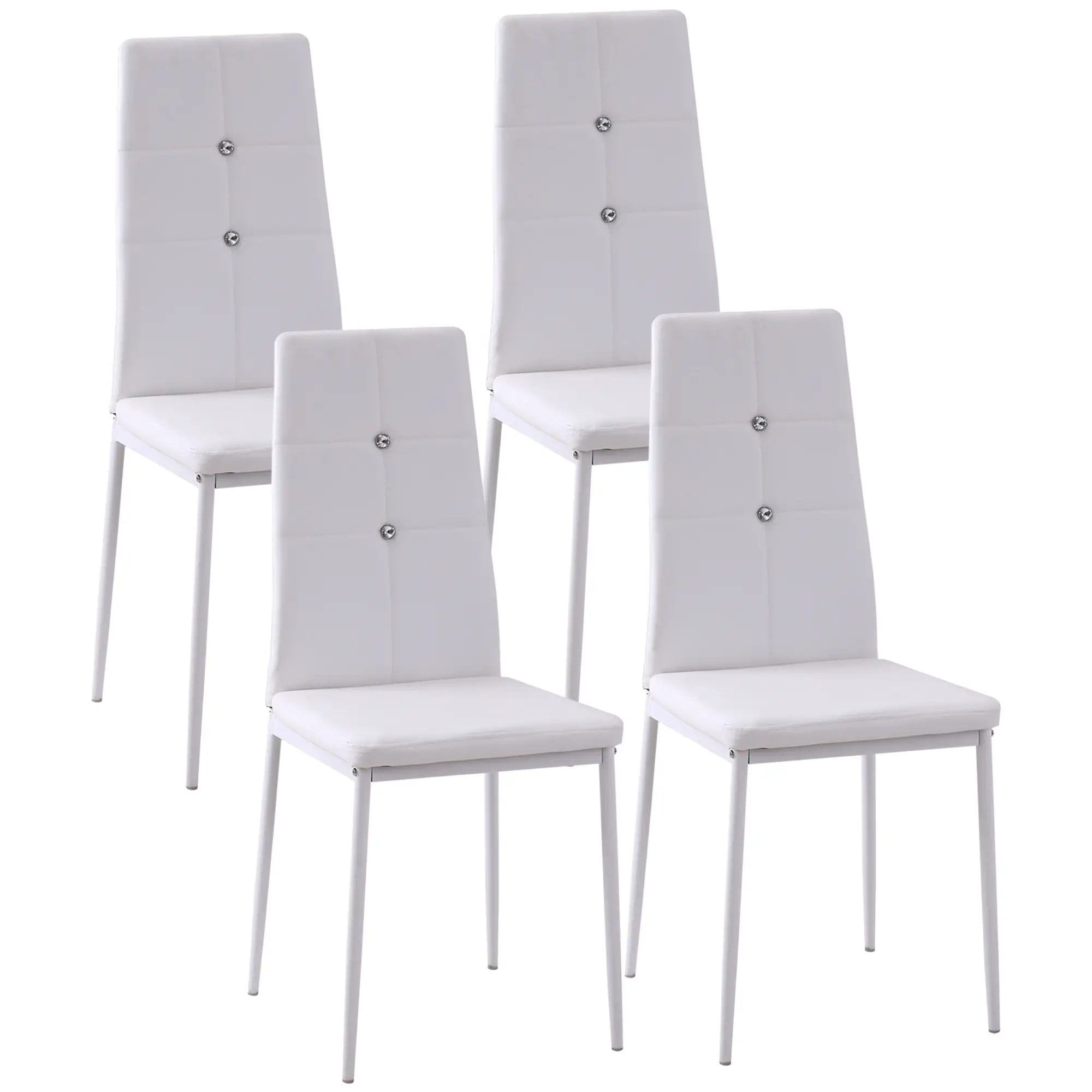 Modern Dining Chairs, Set of 4, Button Tufted High Back, White