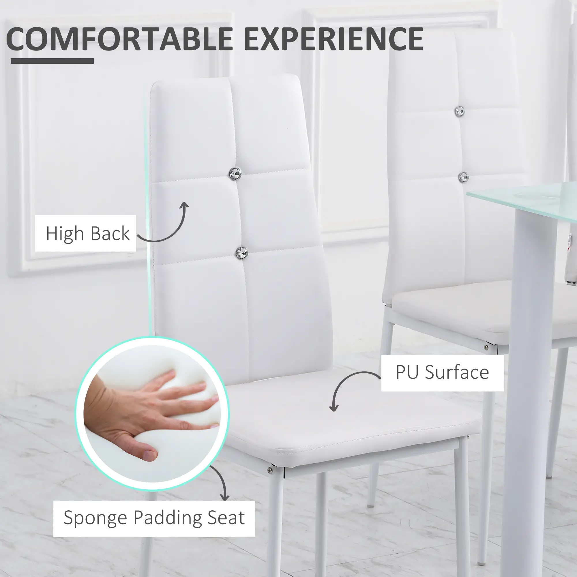 Modern Dining Chairs, Set of 4, Button Tufted High Back, White - Image 5