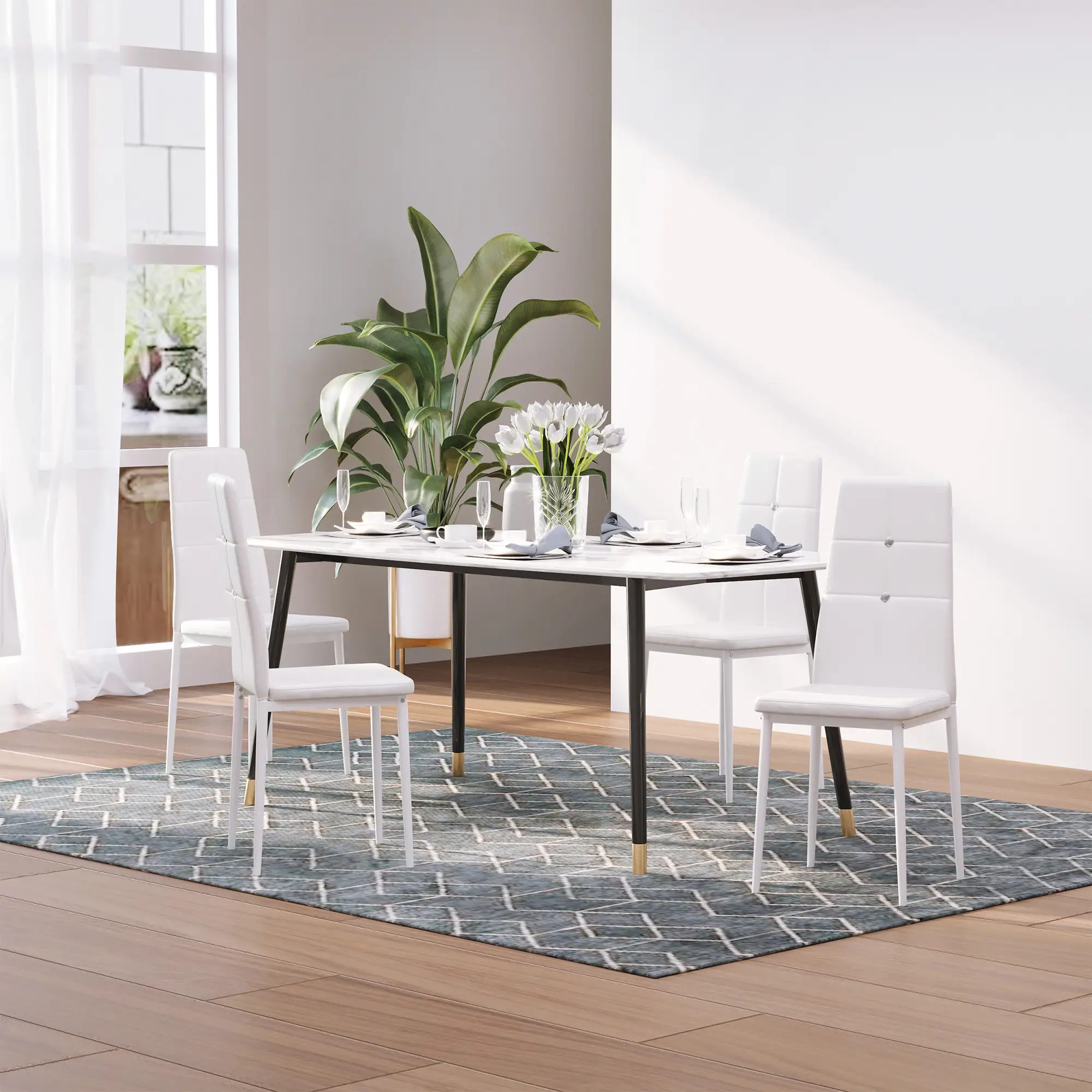 Modern Dining Chairs, Set of 4, Button Tufted High Back, White - Image 8