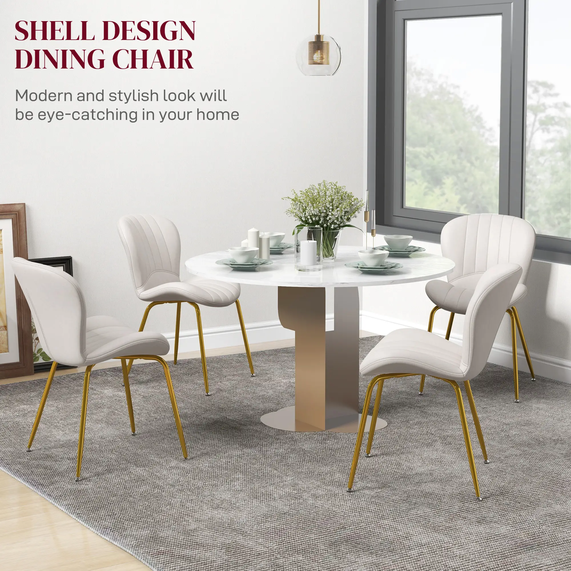 Modern Dining Chairs Set of 4, Cushioned Backrest, Cream White - Image 4