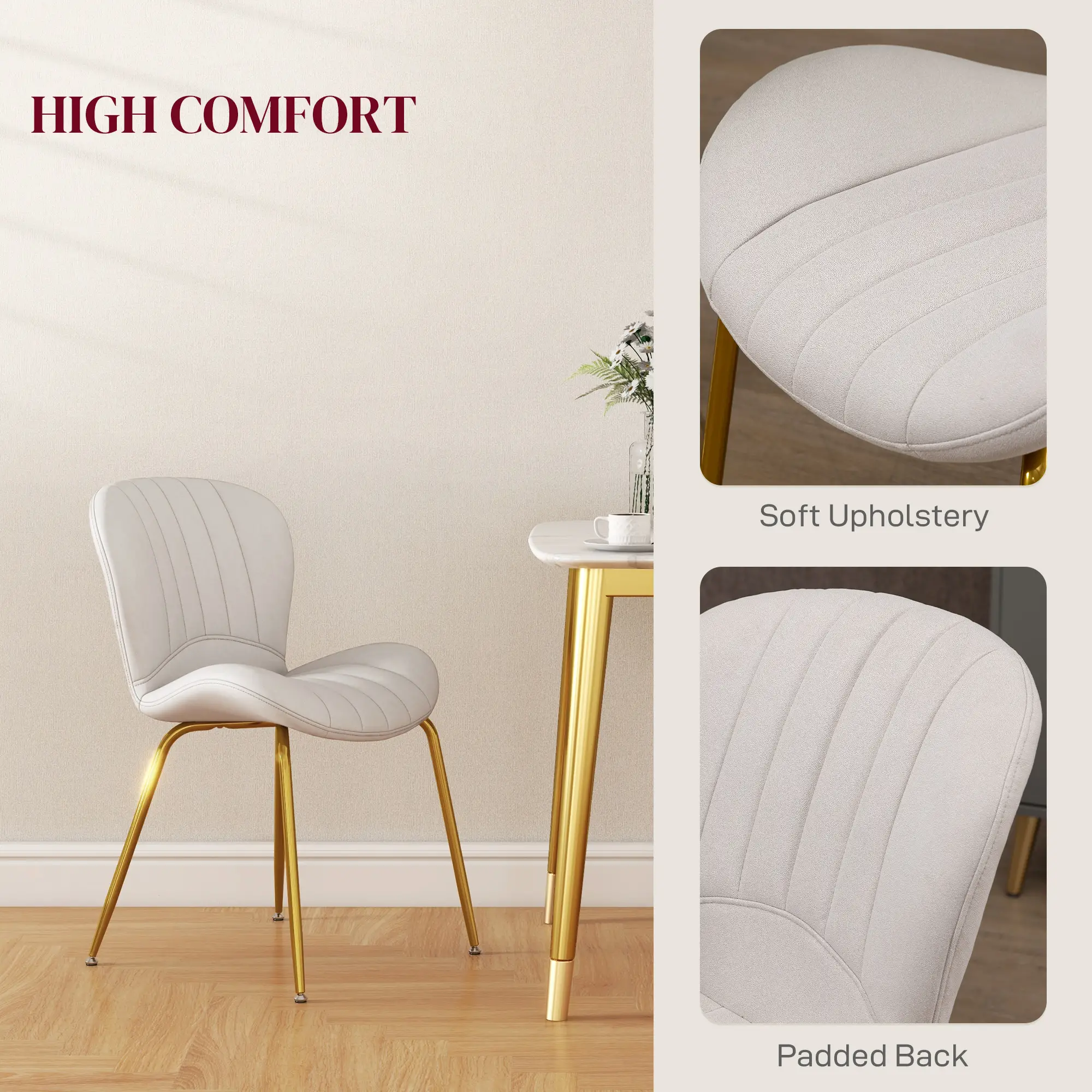 Modern Dining Chairs Set of 4, Cushioned Backrest, Cream White - Image 5