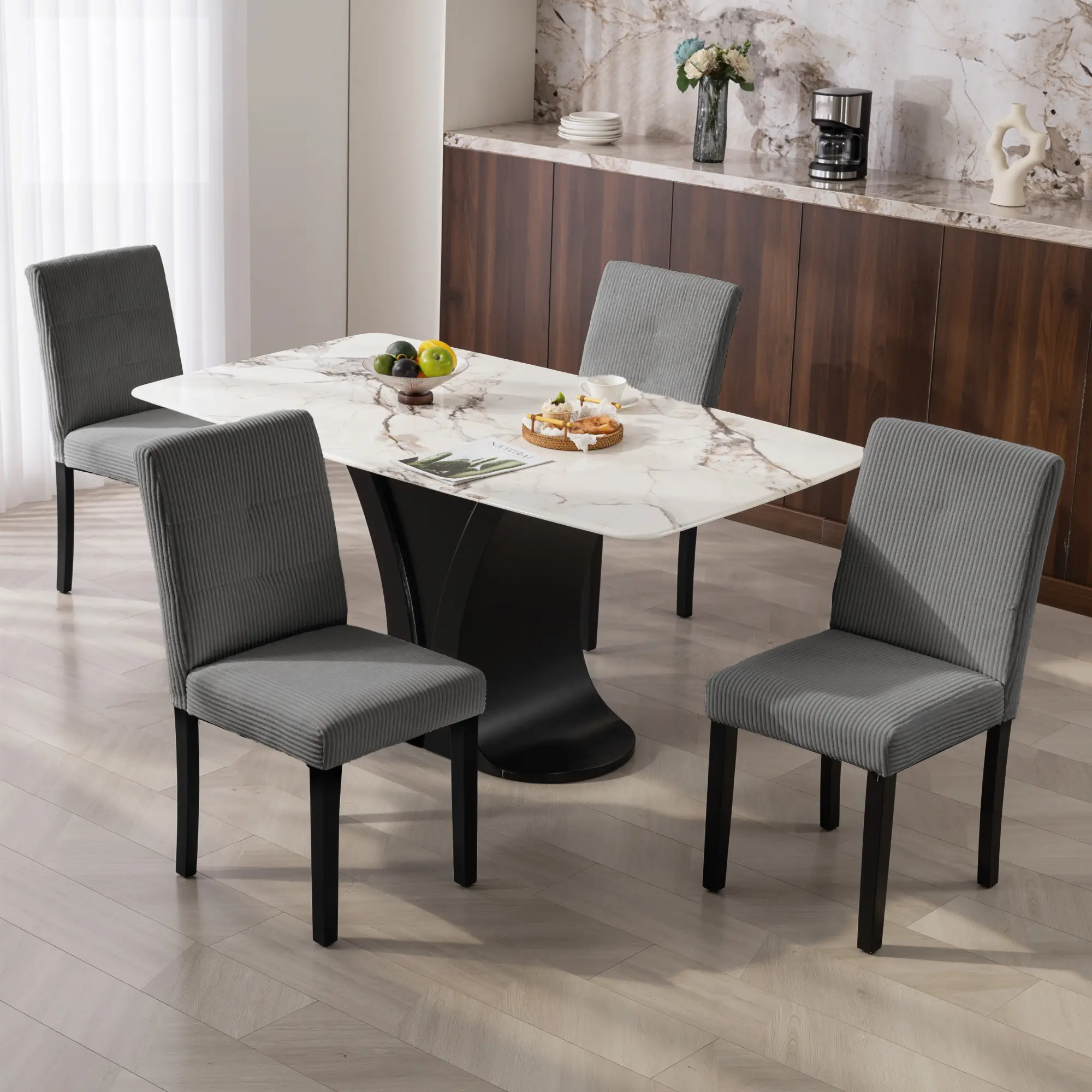 Modern Dining Chairs Set of 4, Rubberwood Legs, Padded Seat, Dark Grey - Image 2