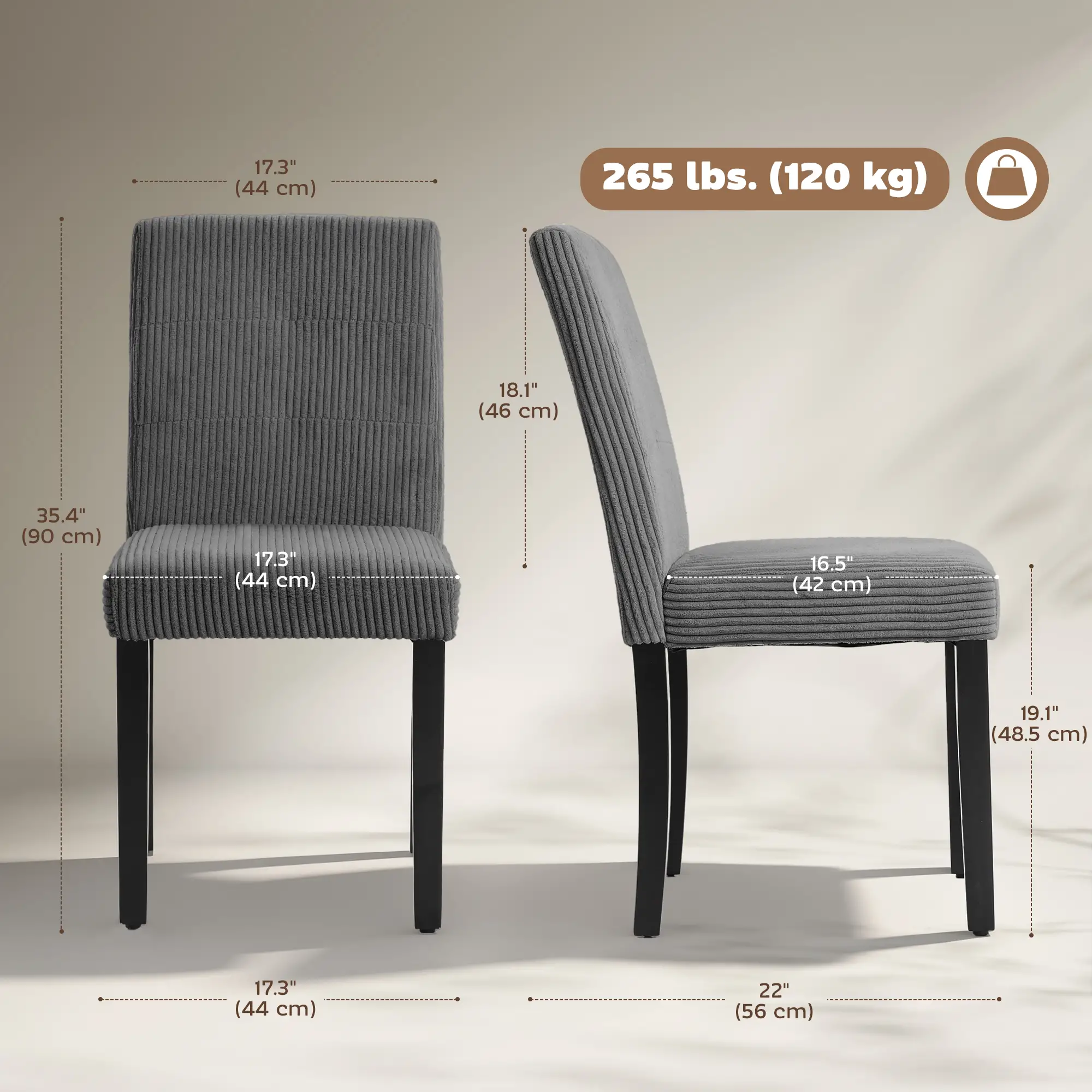 Modern Dining Chairs Set of 4, Rubberwood Legs, Padded Seat, Dark Grey - Image 3